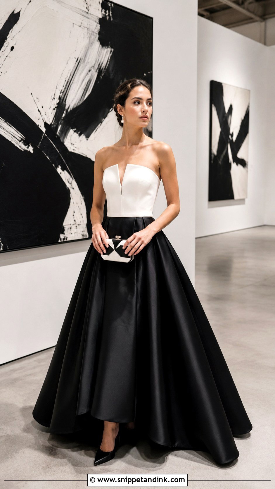 Black And White Ball Gown With Black Heels - Snippet and Ink - 20 Modern Ball Gown Ideas