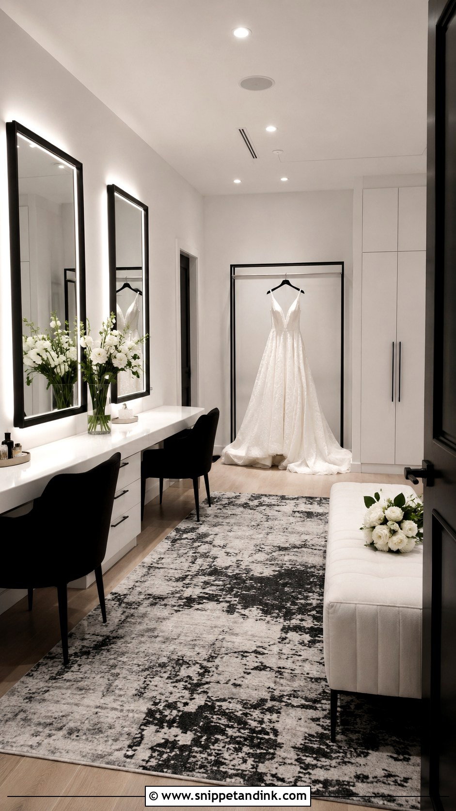 Black And White Bridal Dressing Room - Snippet and Ink - 20 Bridal Dressing Room Ideas