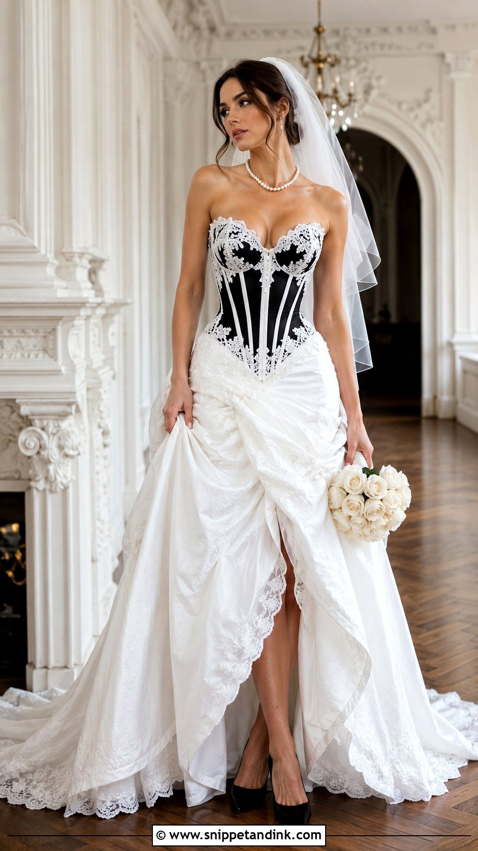 Black And White Corset Wedding Dress - Snippet and Ink - 20 Black and White Wedding Dresses