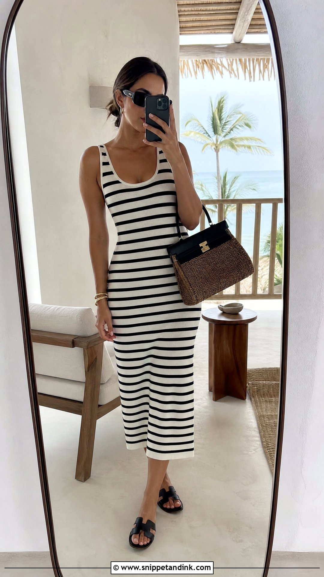 Black And White Dress Beach Mirror Pose - Snippet and Ink - 25 Beach Poses with Dress Ideas