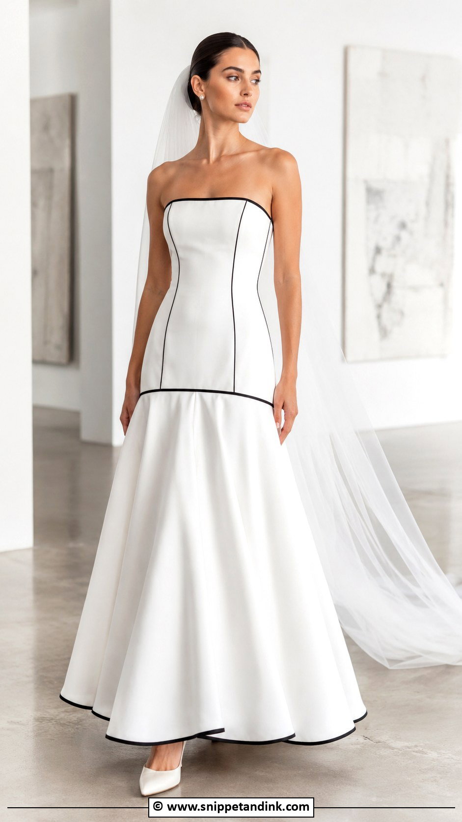 Black And White Drop Waist Wedding Dress - Snippet and Ink - 30 Black and White Wedding Dress Ideas