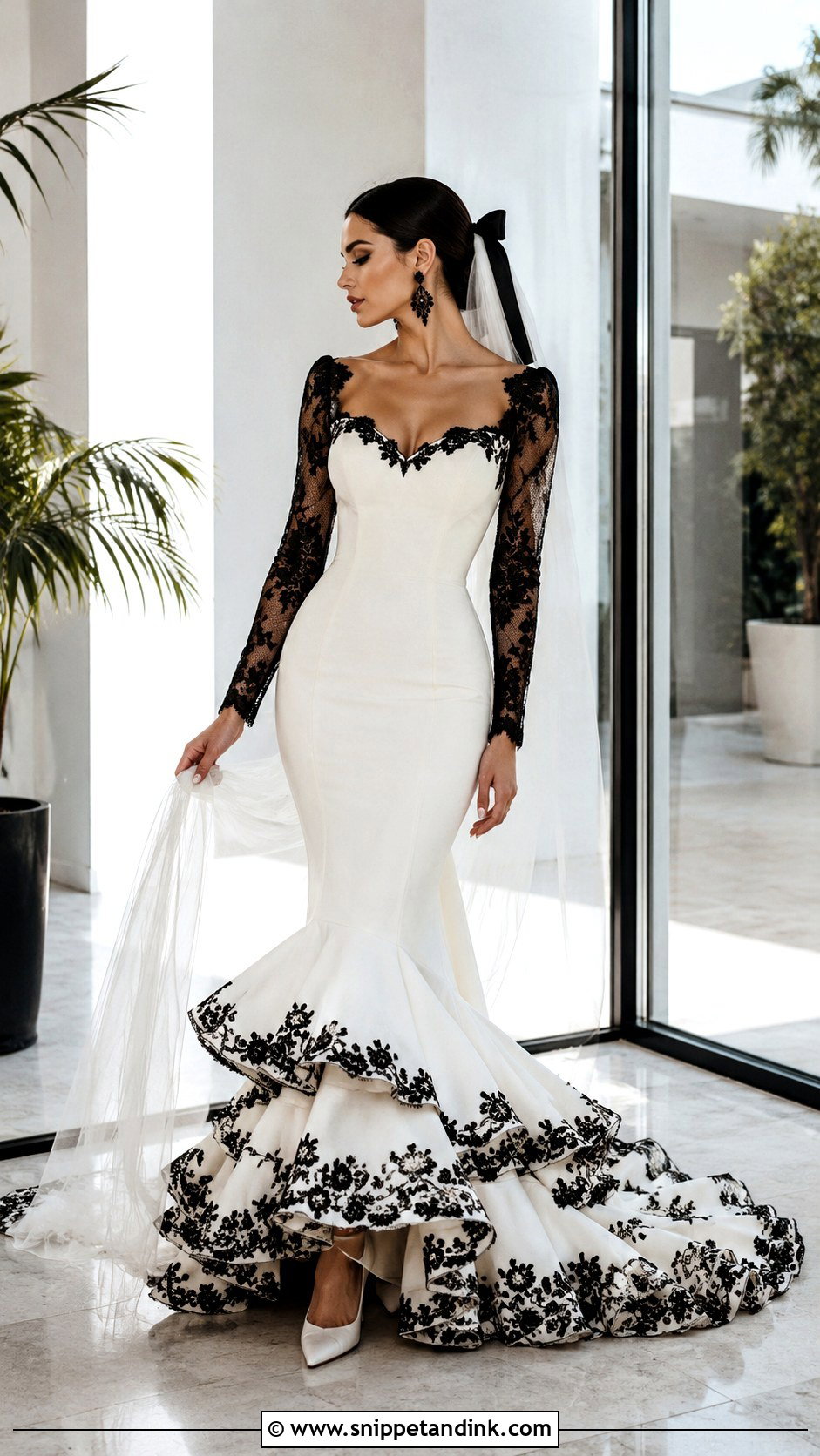 Black And White Flamenco Wedding Dress With Lace Details - Snippet and Ink - 20 Flamenco Wedding Dress Ideas
