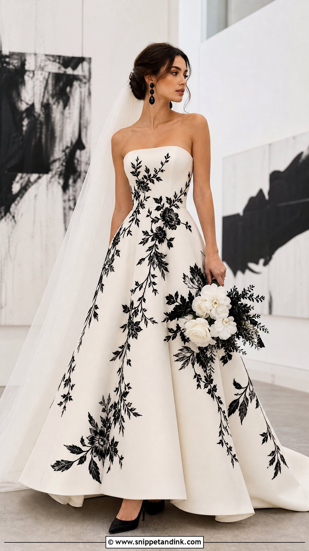 Black And White Floral Bridal Dress - Snippet and Ink - 25 Floral Bridal Dress Ideas