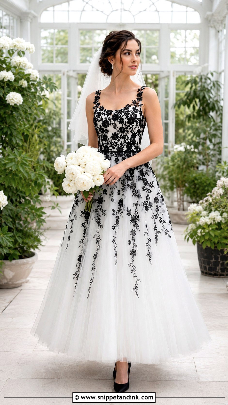 Black And White Floral Wedding Dress - Snippet and Ink - 20 Black and White Wedding Dresses