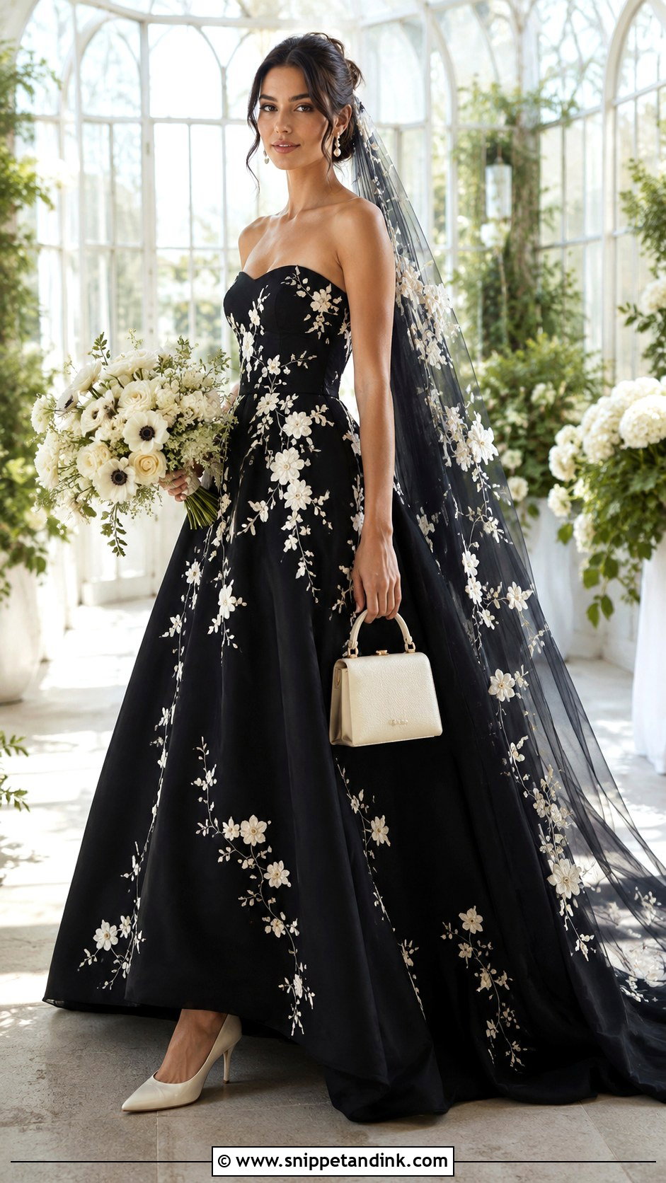 Black And White Floral Wedding Dress - Snippet and Ink - 20 Classy Black Wedding Dress Ideas
