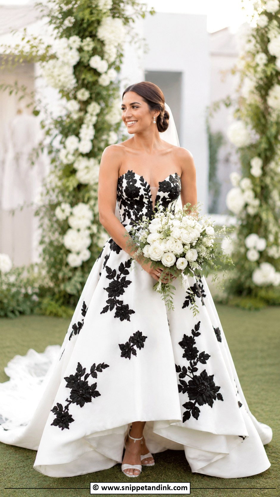 Black And White Floral Wedding Dress - Snippet and Ink - 30 Black and White Wedding Dress Ideas