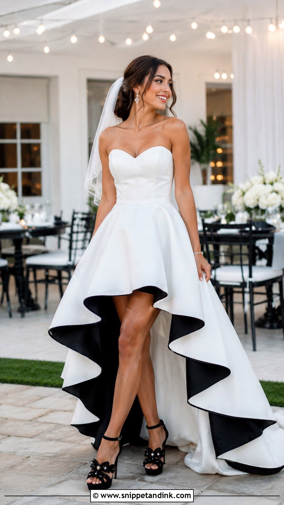 Black And White High Low Wedding Dress - Snippet and Ink - 25 Black White Wedding Dress Ideas
