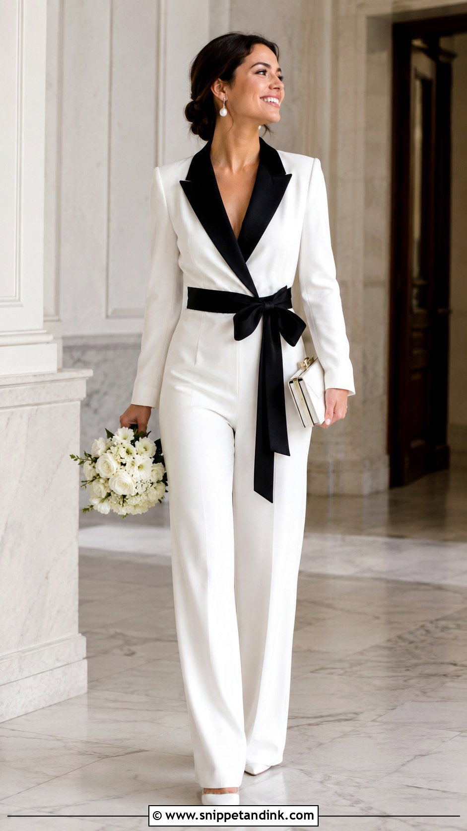 Black And White Jumpsuit Wedding Outfit - Snippet and Ink - 25 Black White Wedding Dress Ideas