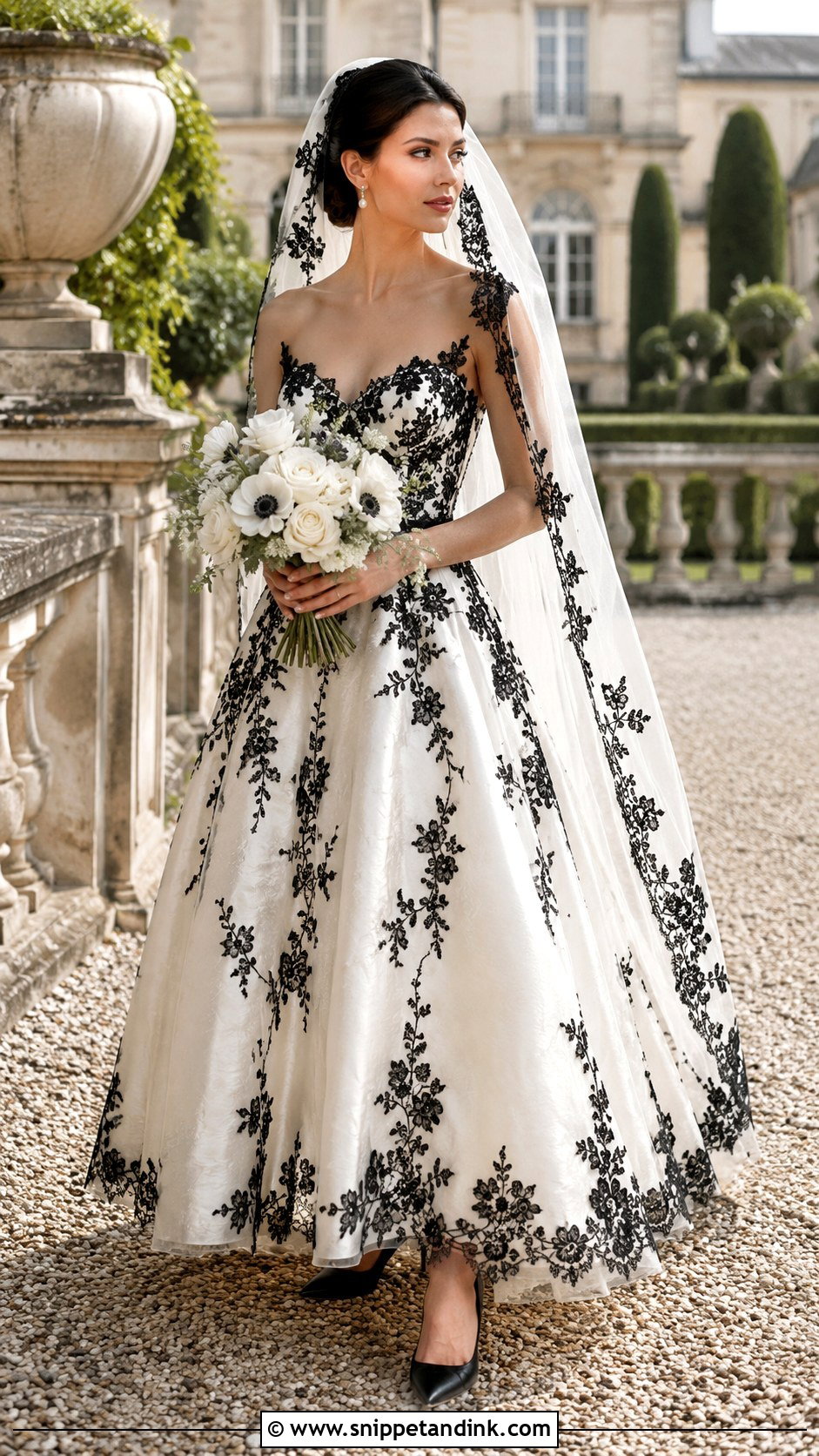 Black And White Lace Wedding Dress - Snippet and Ink - 20 Black and White Wedding Dresses