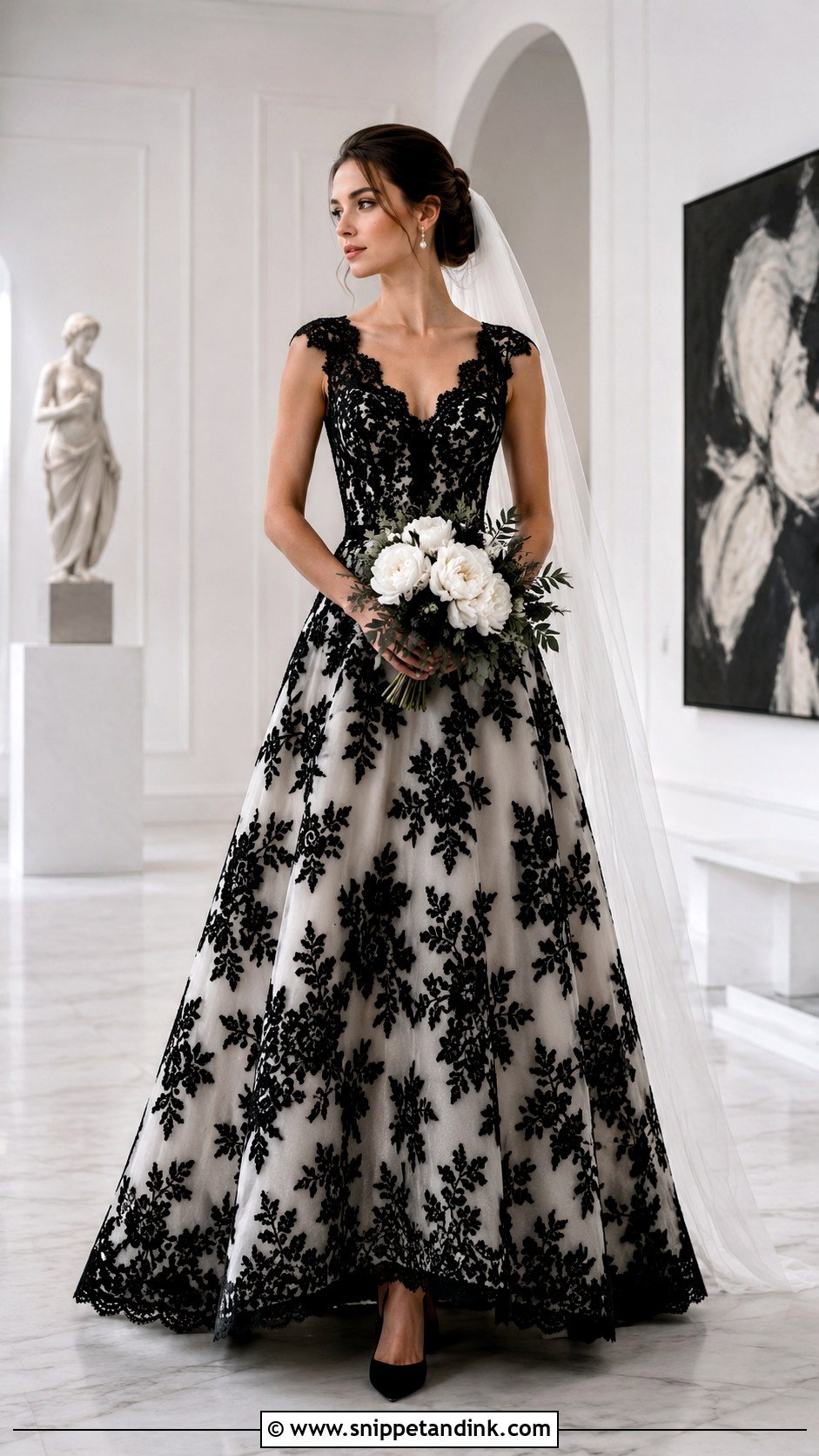 Black And White Lace Wedding Dress - Snippet and Ink - 20 Black Lace Wedding Dresses