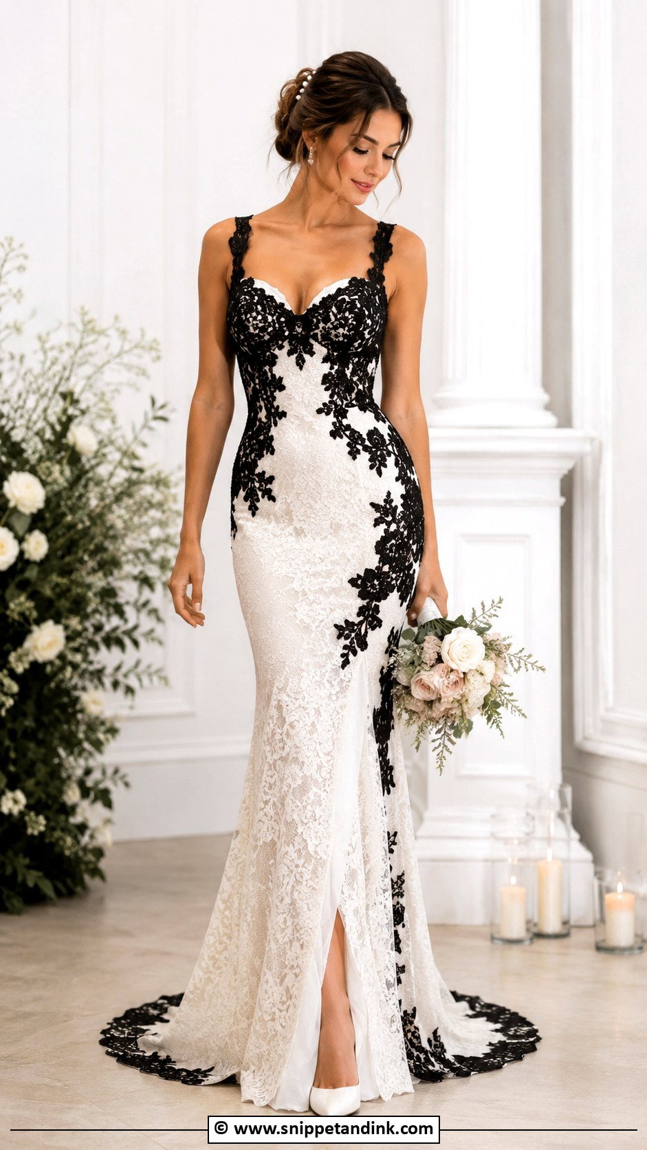 Black And White Lace Wedding Dress - Snippet and Ink - 30 Black and White Wedding Dress Ideas