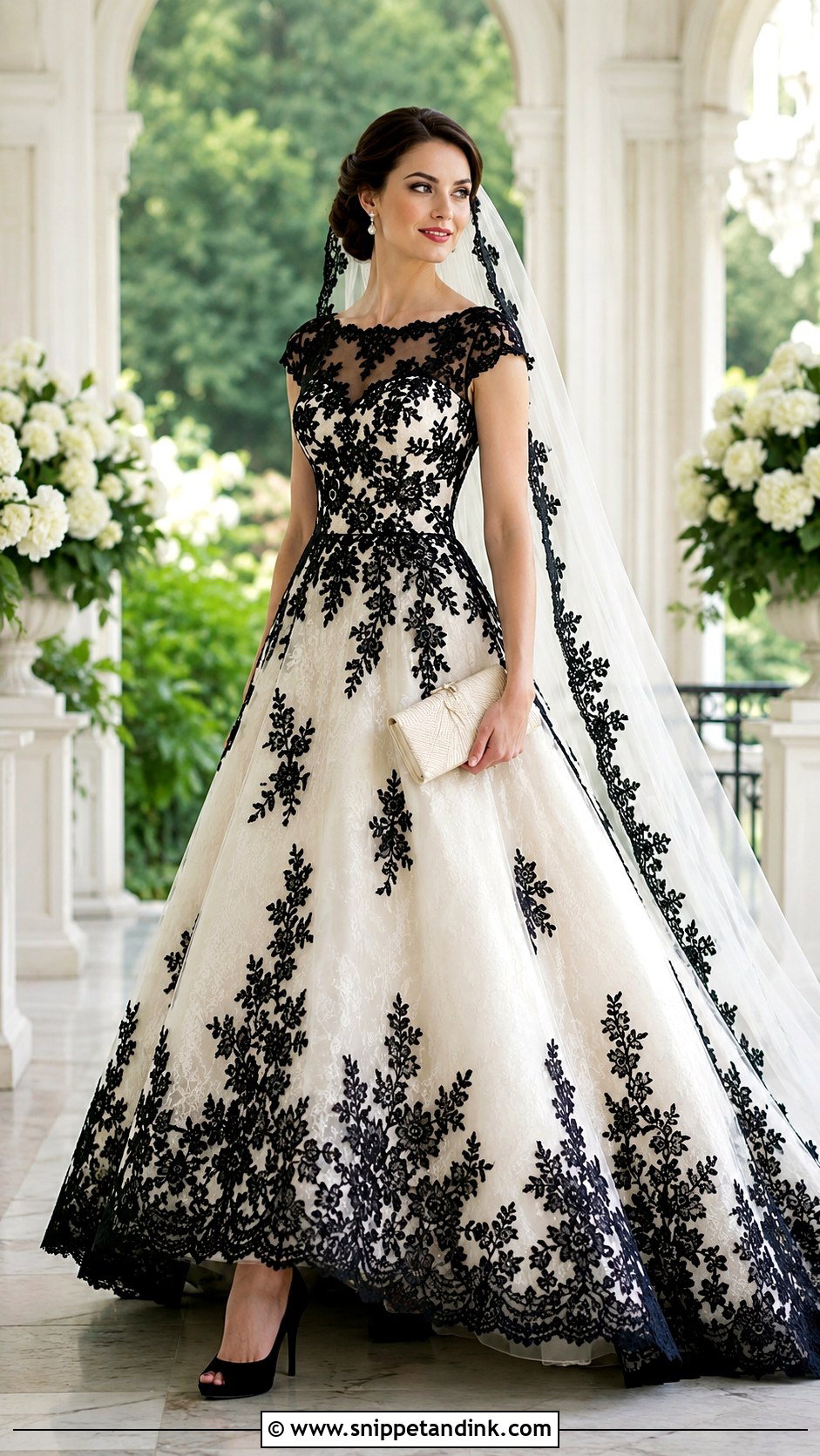 Black And White Lace Wedding Gown - Snippet and Ink - 20 Black Lace Wedding Gowns