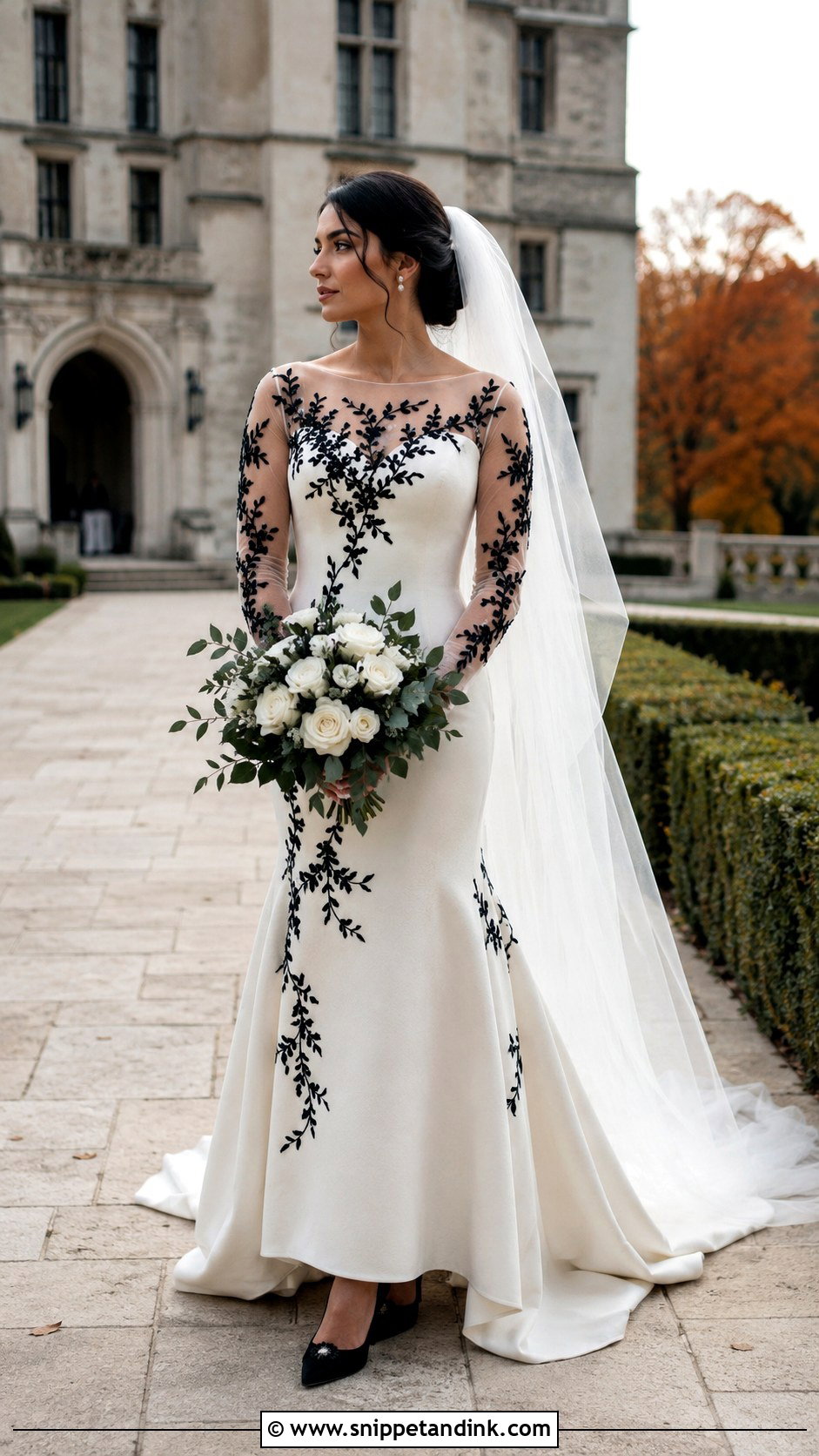 Black And White Long Sleeve Wedding Dress - Snippet and Ink - 20 Black and White Wedding Dresses