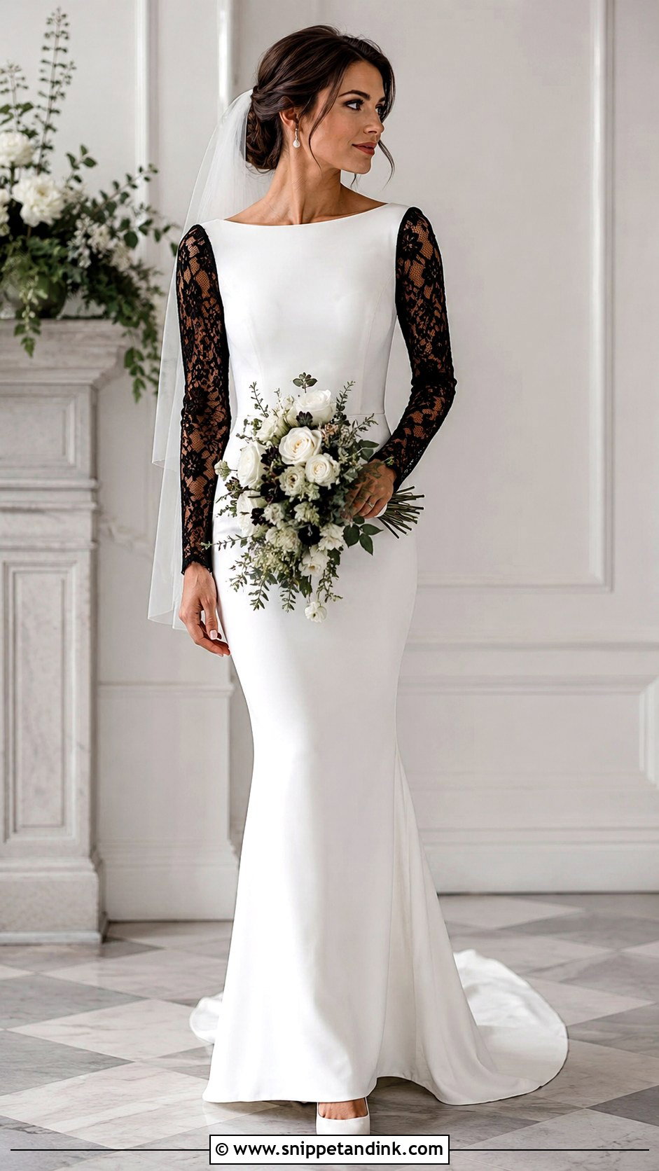 Black And White Long Sleeve Wedding Dress - Snippet and Ink - 25 Black White Wedding Dress Ideas