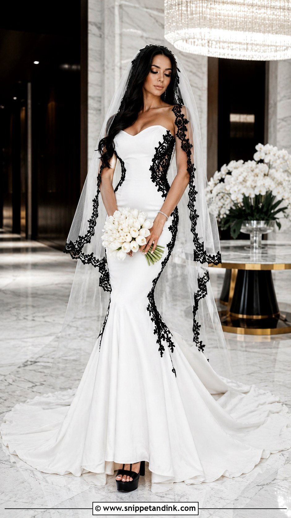 Black And White Mermaid Wedding Dress - Snippet and Ink - 20 Black and White Wedding Dresses