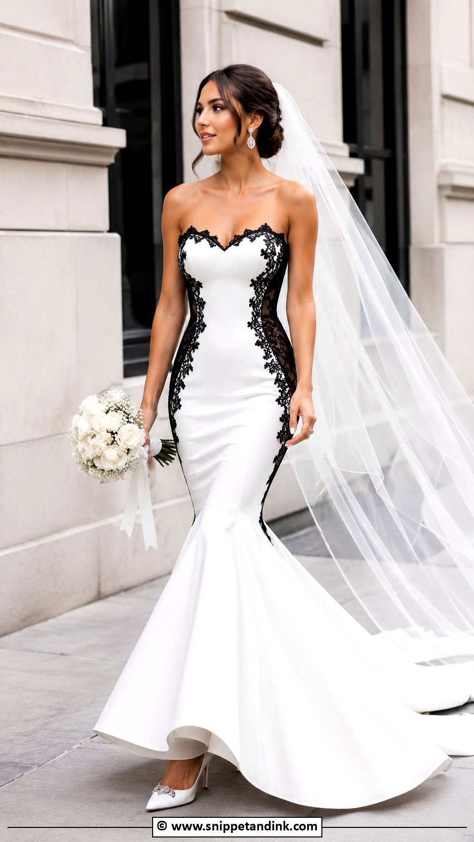 Black And White Mermaid Wedding Dress - Snippet and Ink - 30 Black and White Wedding Dress Ideas