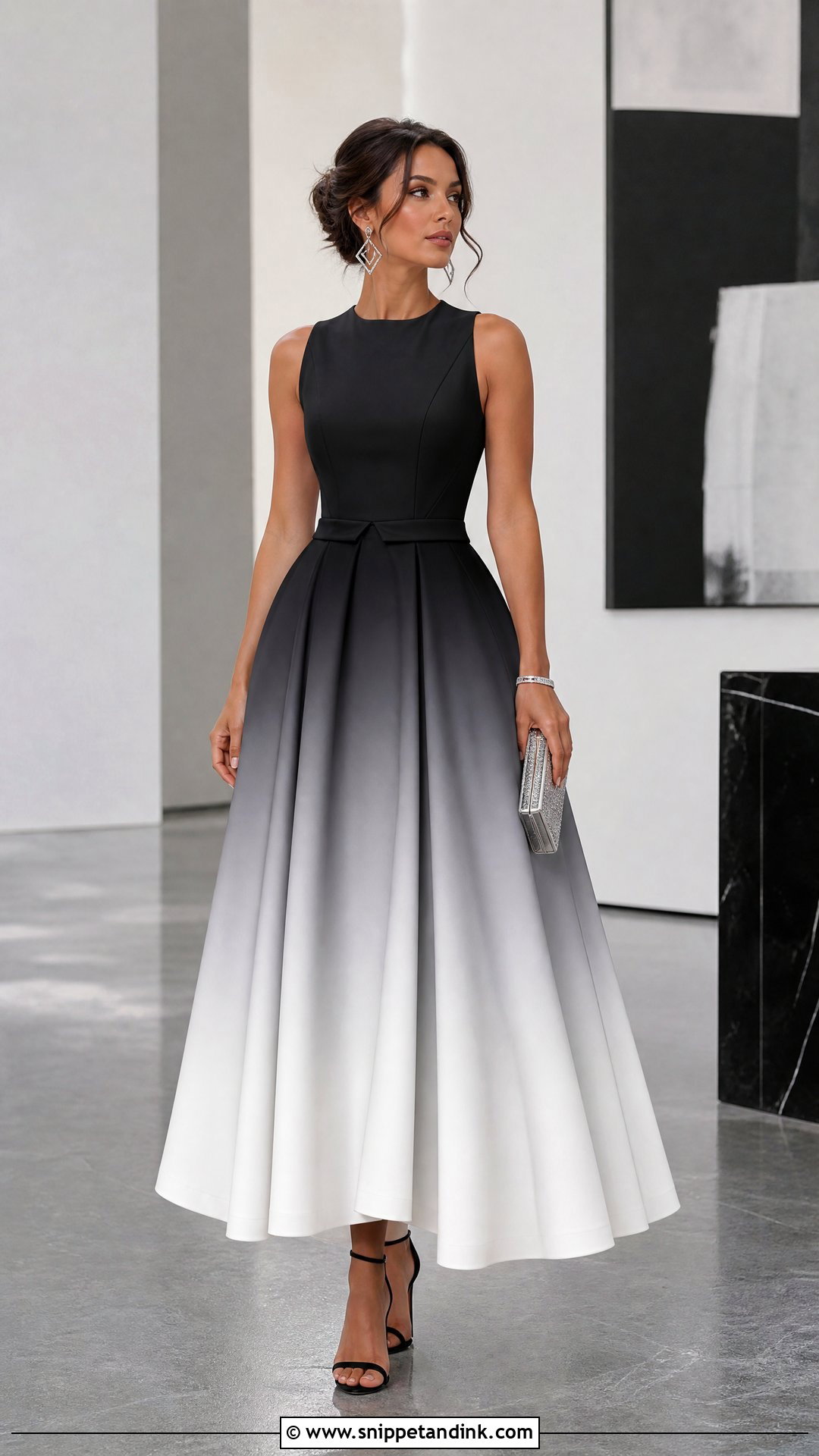 Black And White Ombre Gown With Silver Jewelry - Snippet and Ink - 25 Ombre Gown Ideas
