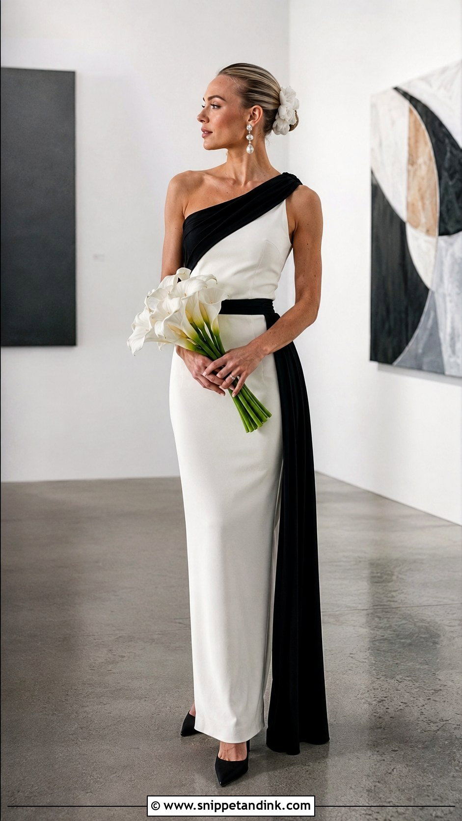 Black And White One Shoulder Wedding Dress - Snippet and Ink - 20 Black and White Wedding Dresses