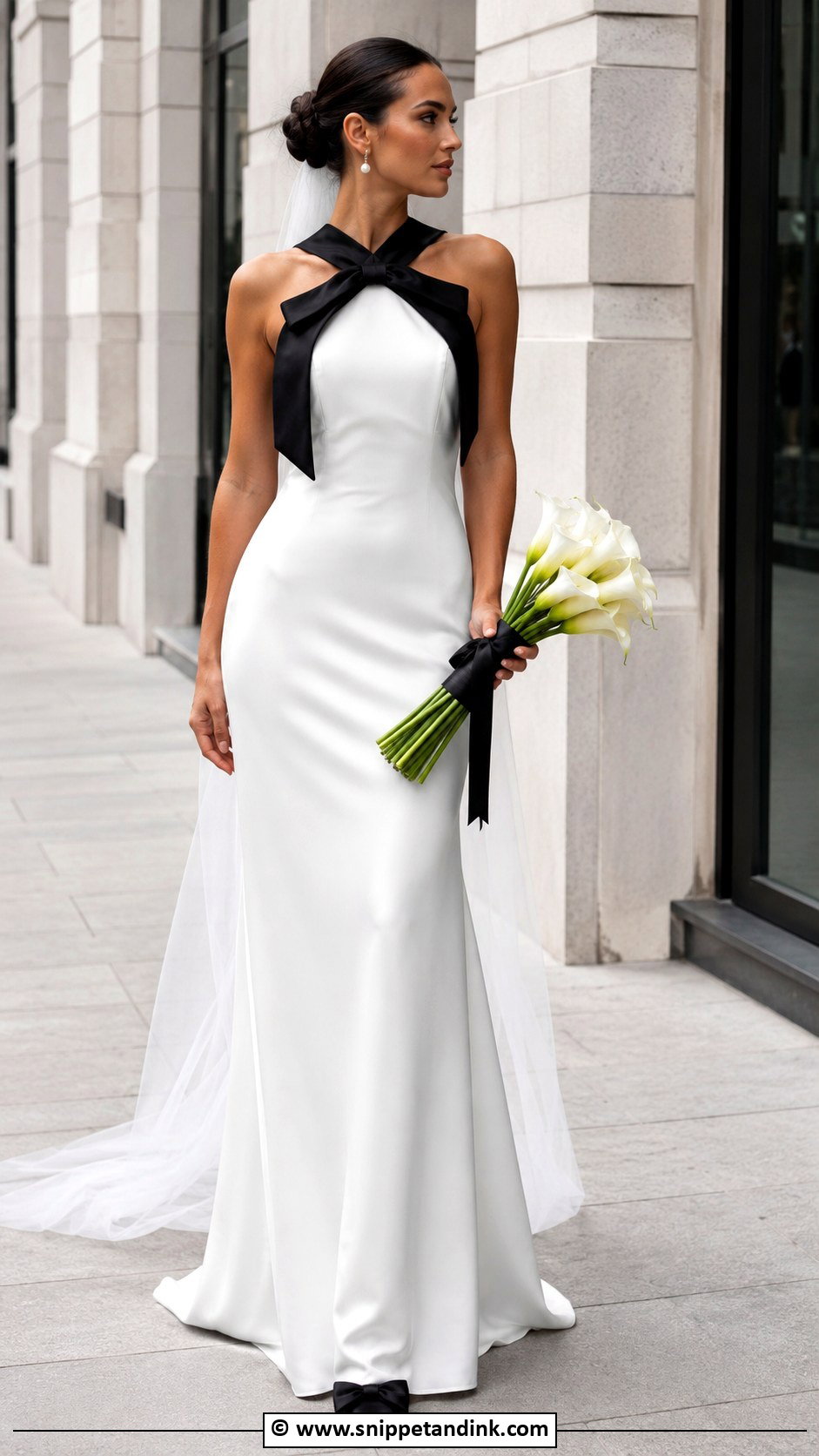 Black And White Satin Wedding Dress - Snippet and Ink - 30 Black and White Wedding Dress Ideas