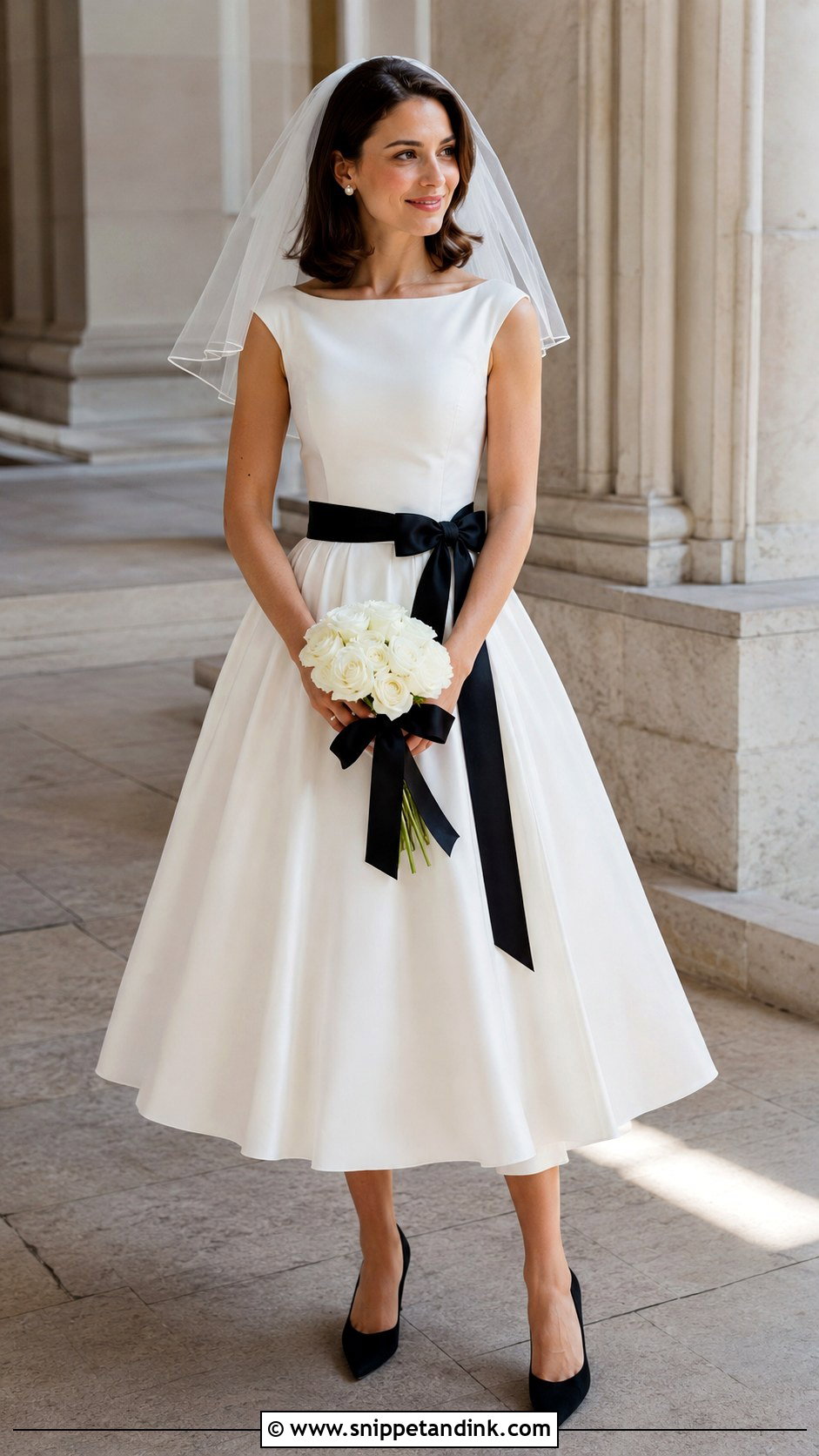 Black And White Tea Length Wedding Dress - Snippet and Ink - 20 Black and White Wedding Dresses