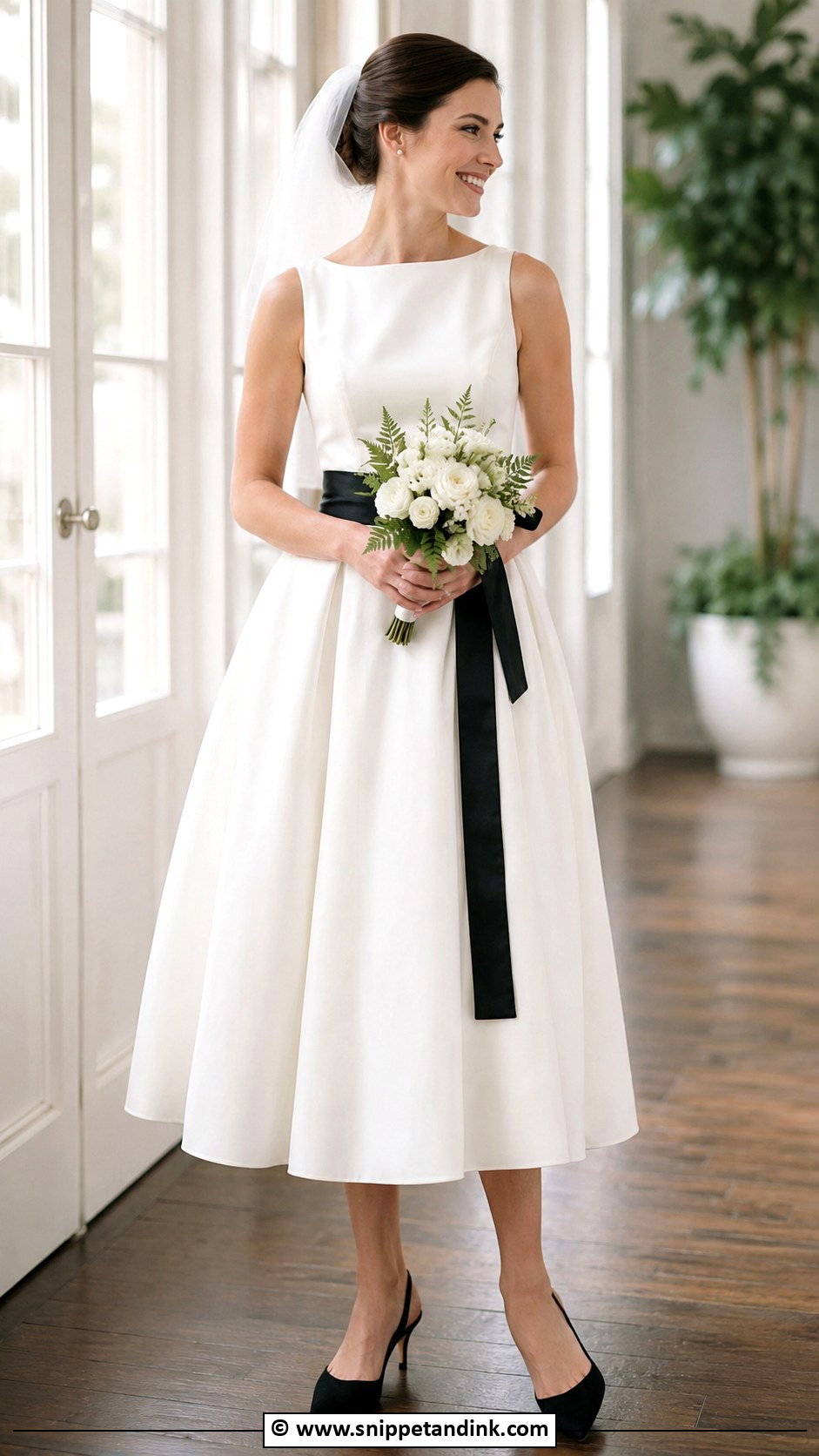 Black And White Tea Length Wedding Dress - Snippet and Ink - 30 Black and White Wedding Dress Ideas
