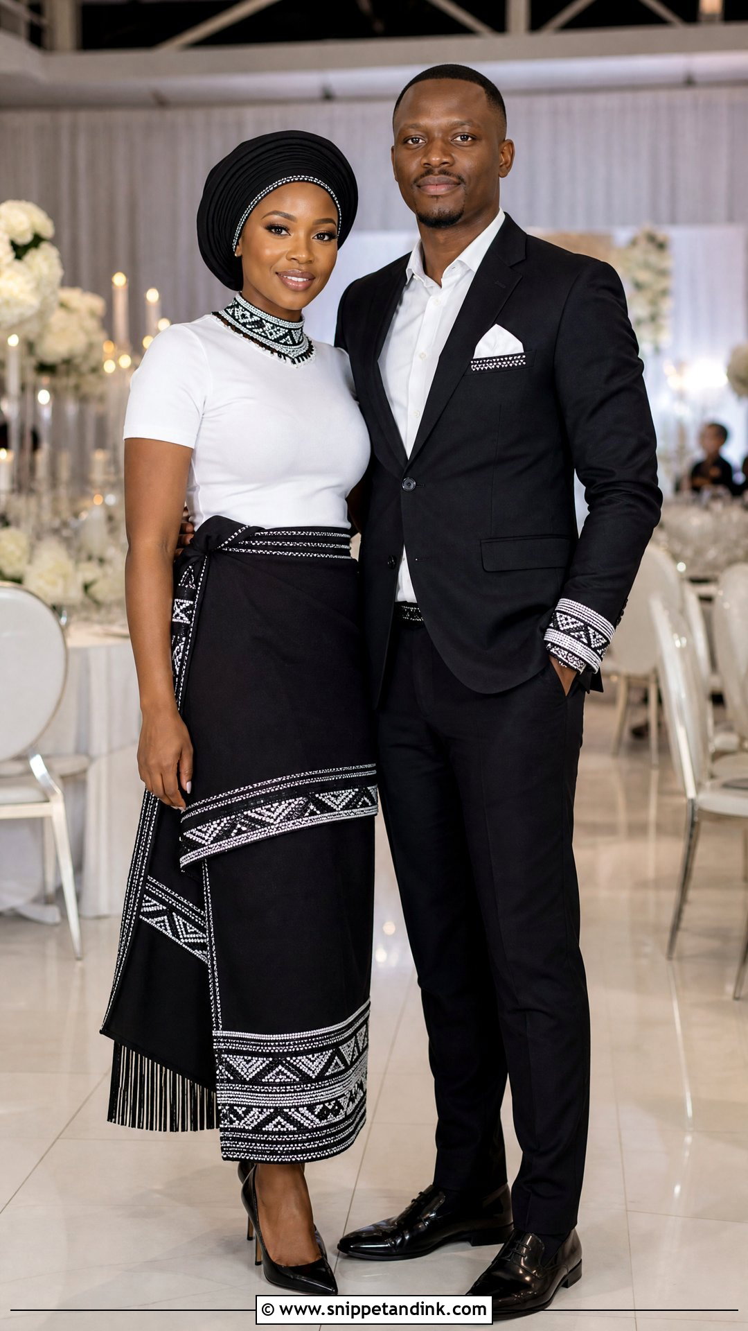 Black And White Tsonga Couple Attire - Snippet and Ink - 20 Tsonga Traditional Attire for Couples Ideas