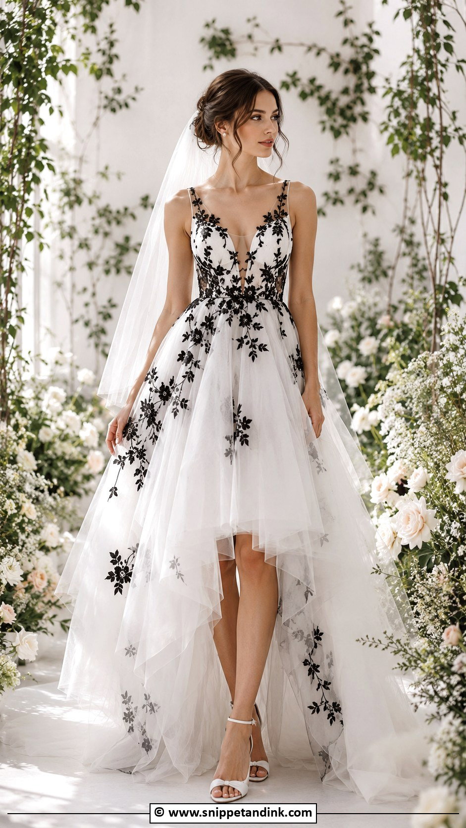 Black And White Tulle Wedding Dress - Snippet and Ink - 30 Black and White Wedding Dress Ideas