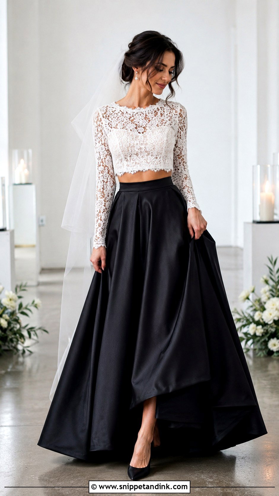 Black And White Two Piece Wedding Dress - Snippet and Ink - 25 Black White Wedding Dress Ideas