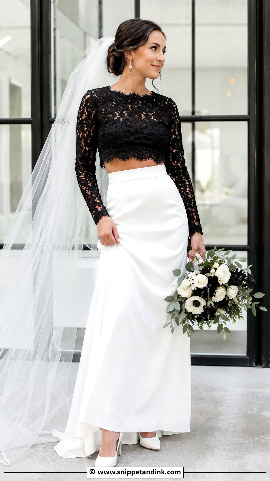 Black And White Two Piece Wedding Dress - Snippet and Ink - 30 Black and White Wedding Dress Ideas