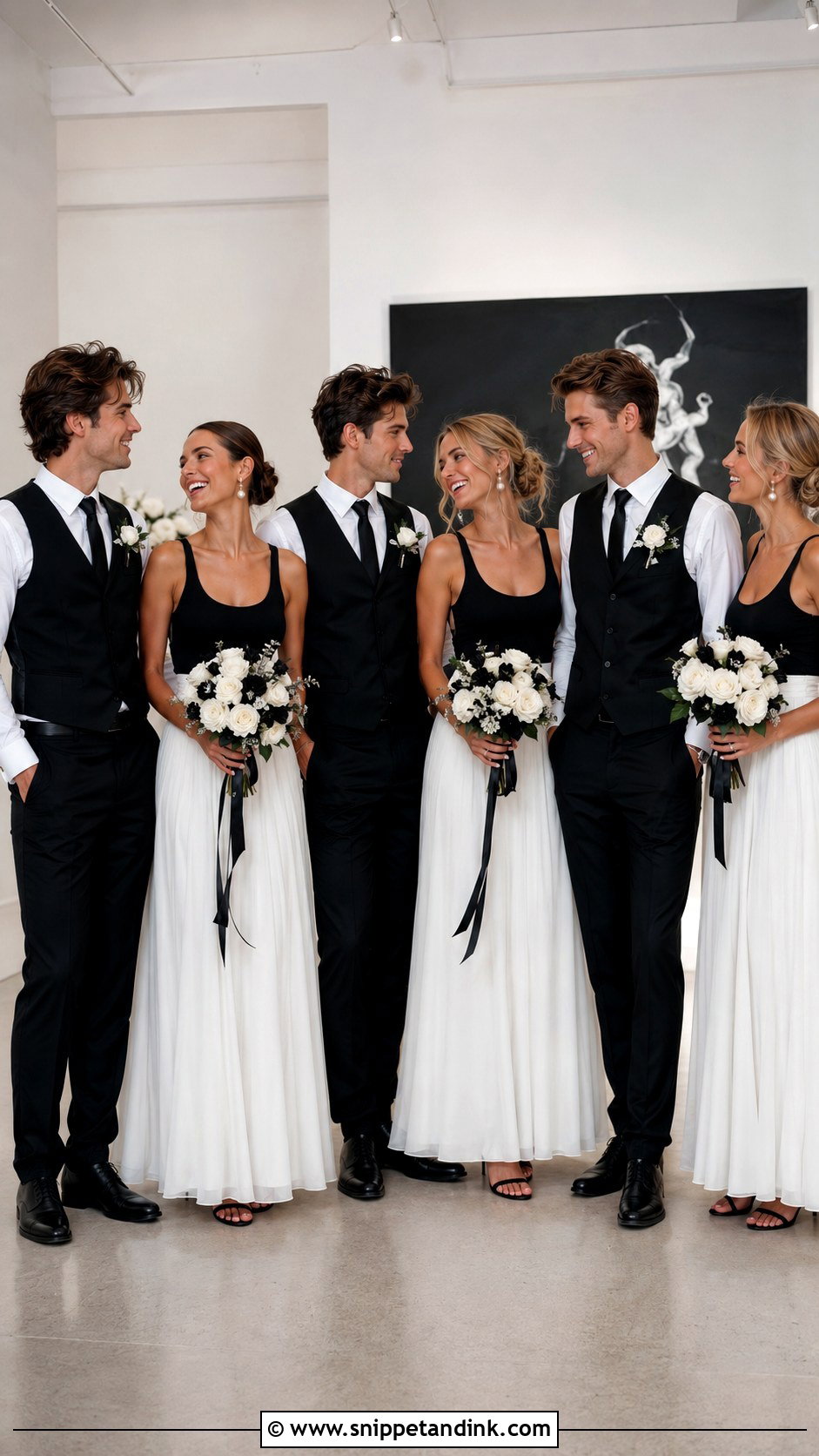 Black And White Two Piece Wedding Party Outfits - Snippet and Ink - 20 Black and White Wedding Party Attire Ideas