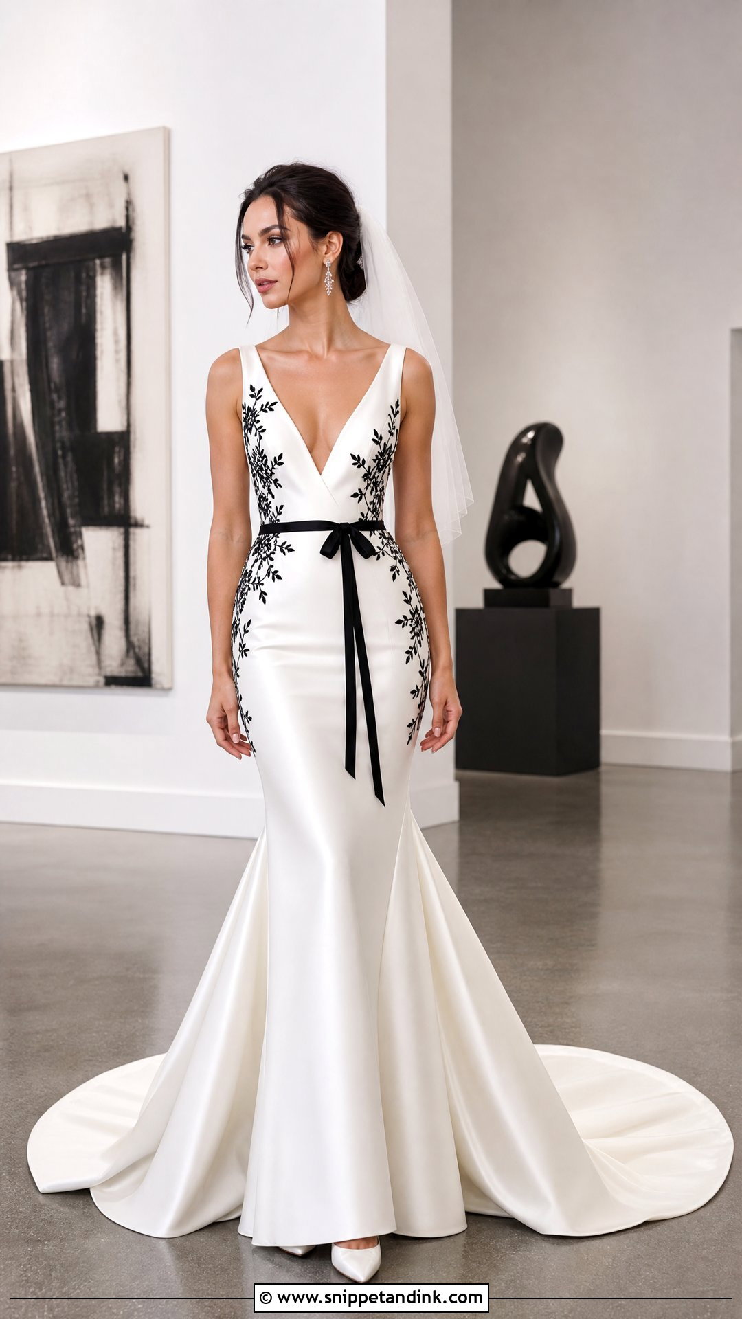 Black And White V Neck Mermaid Wedding Dress - Snippet and Ink - 20 V Neck Mermaid Wedding Dress Ideas