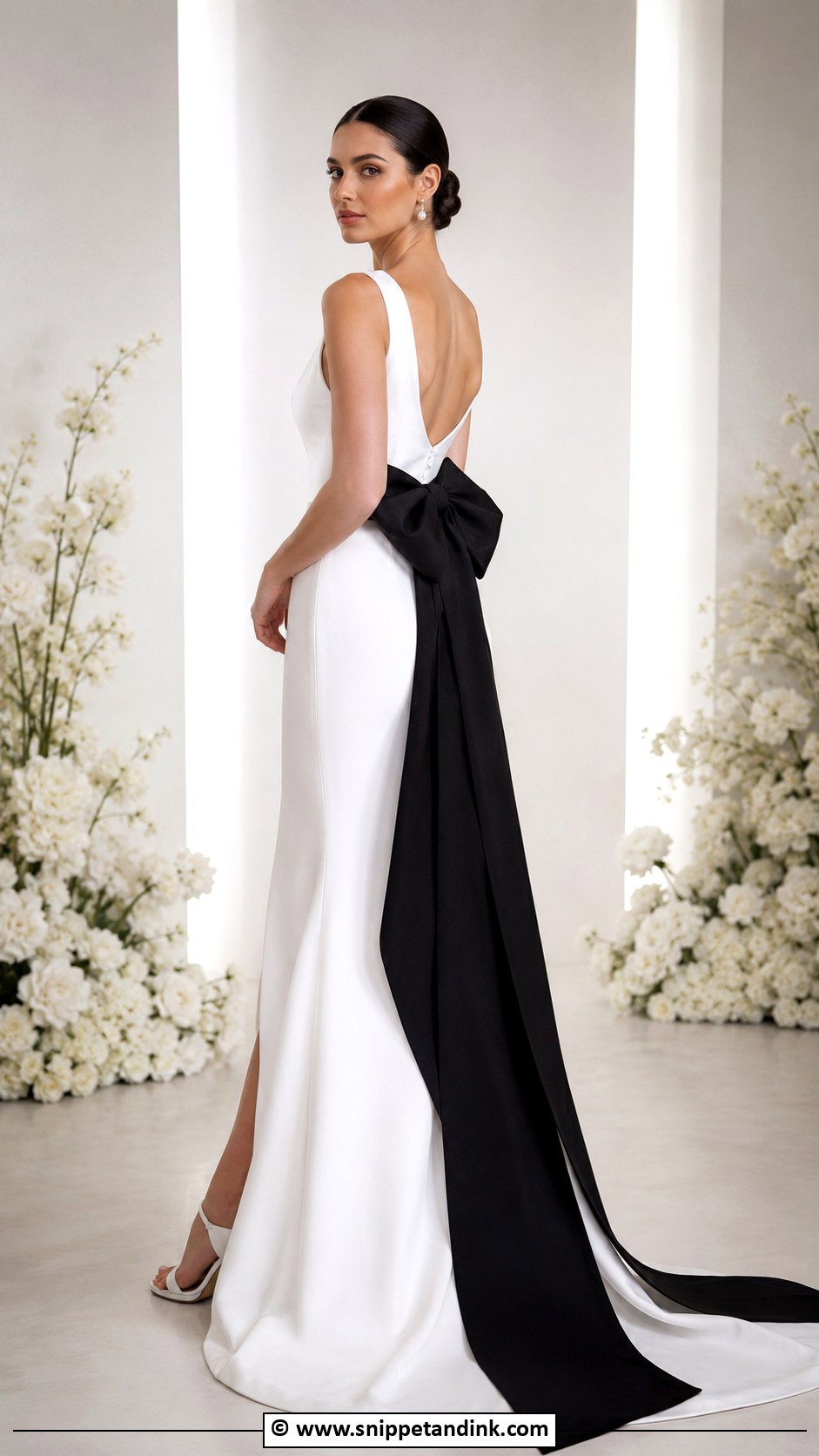 Black And White Wedding Dress With Bow - Snippet and Ink - 30 Black and White Wedding Dress Ideas