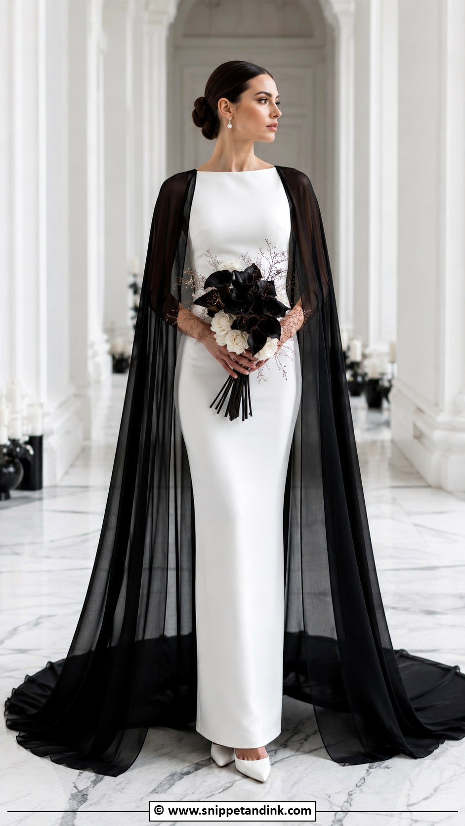 Black And White Wedding Dress With Cape - Snippet and Ink - 30 Black and White Wedding Dress Ideas