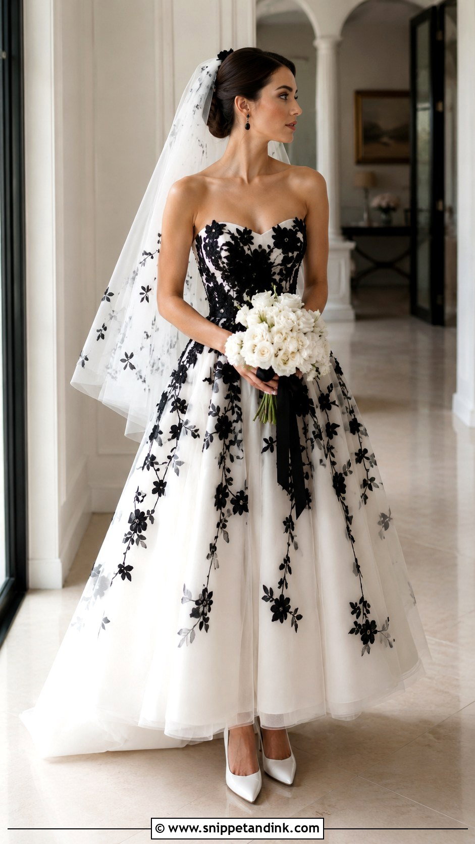 Black And White Wedding Dress With Floral Applique - Snippet and Ink - 20 Dark Wedding Dresses