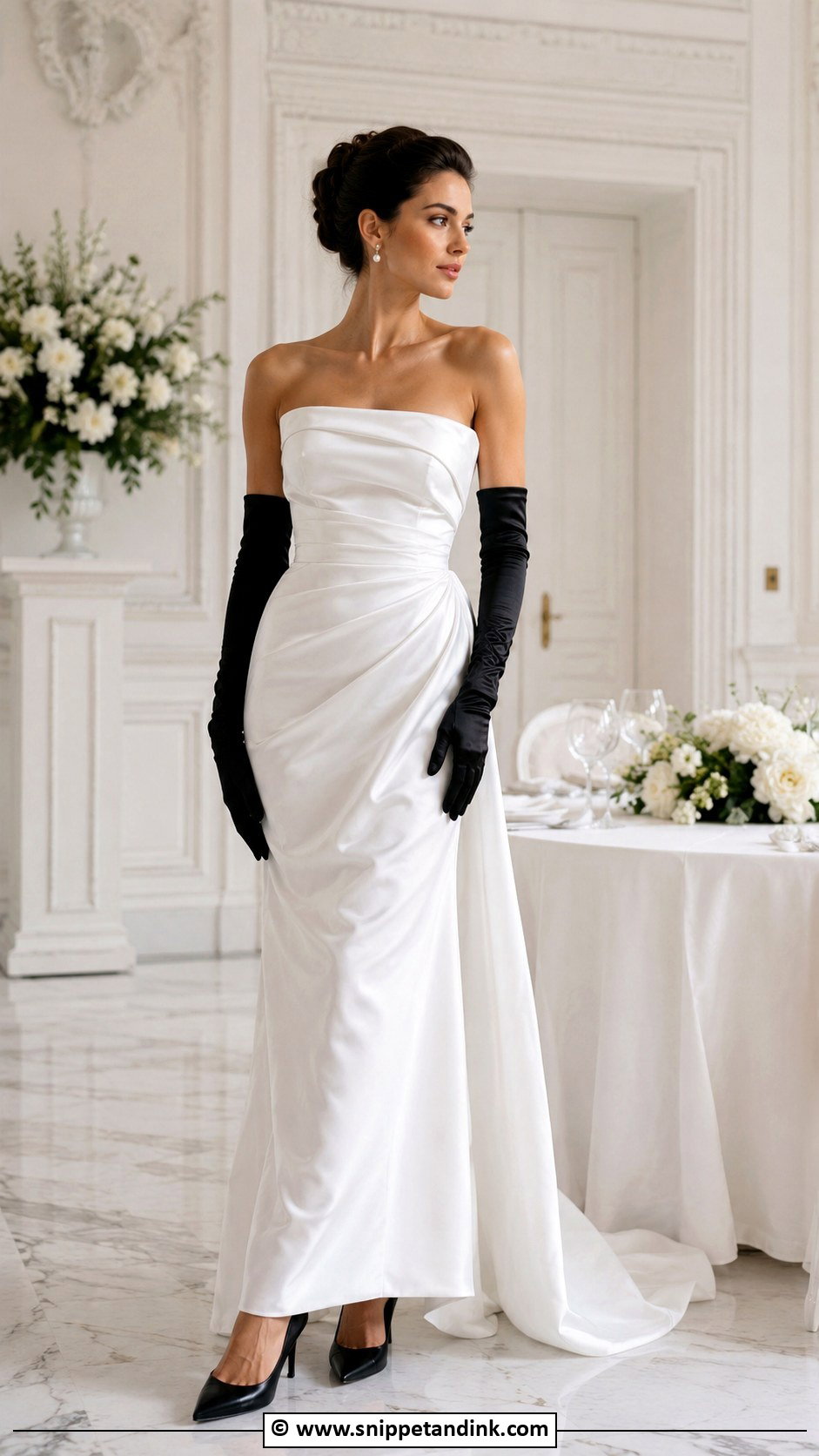 Black And White Wedding Dress With Gloves - Snippet and Ink - 30 Black and White Wedding Dress Ideas