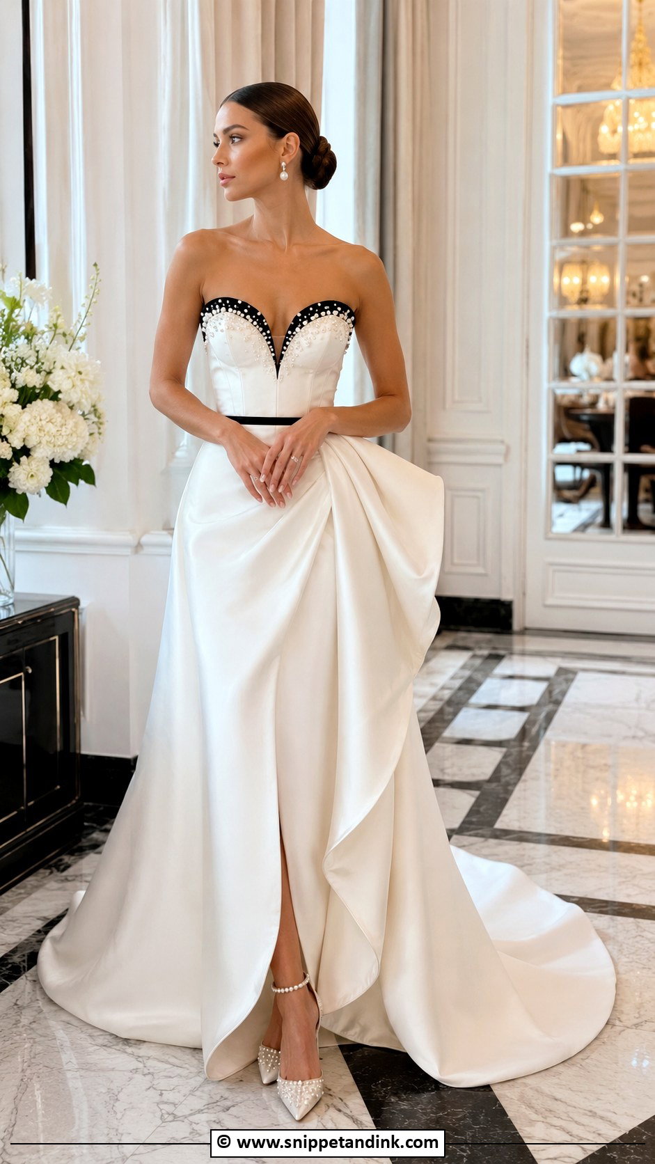 Black And White Wedding Dress With Pearls - Snippet and Ink - 30 Black and White Wedding Dress Ideas