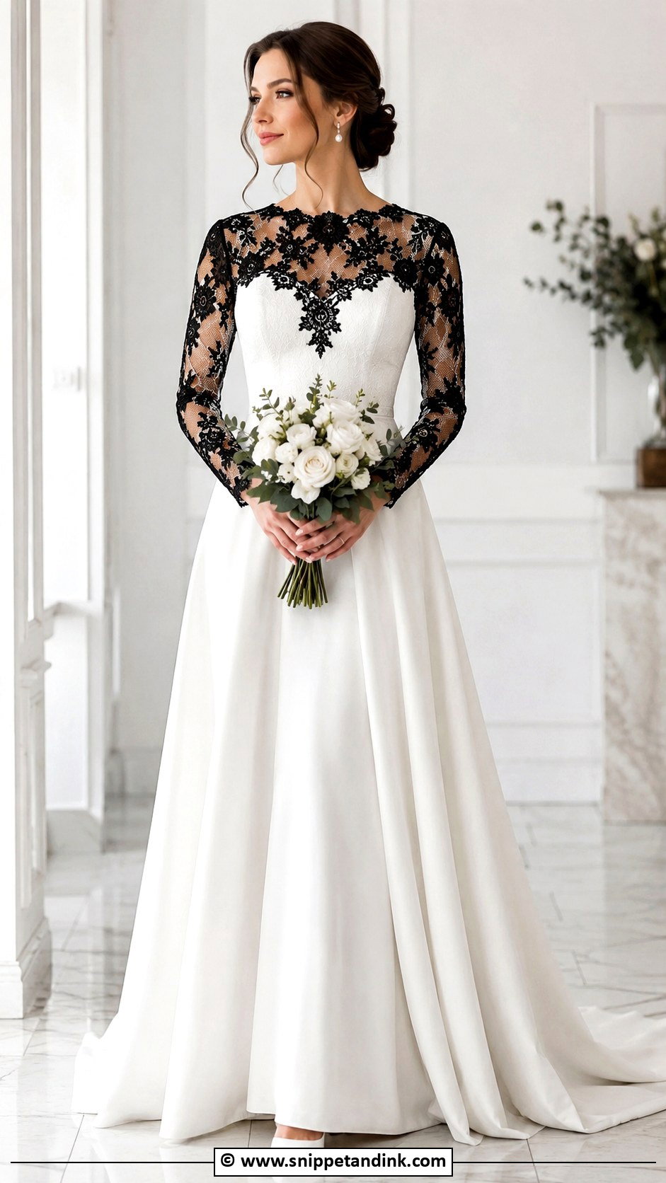 Black And White Wedding Dress With Sleeves - Snippet and Ink - 30 Black and White Wedding Dress Ideas