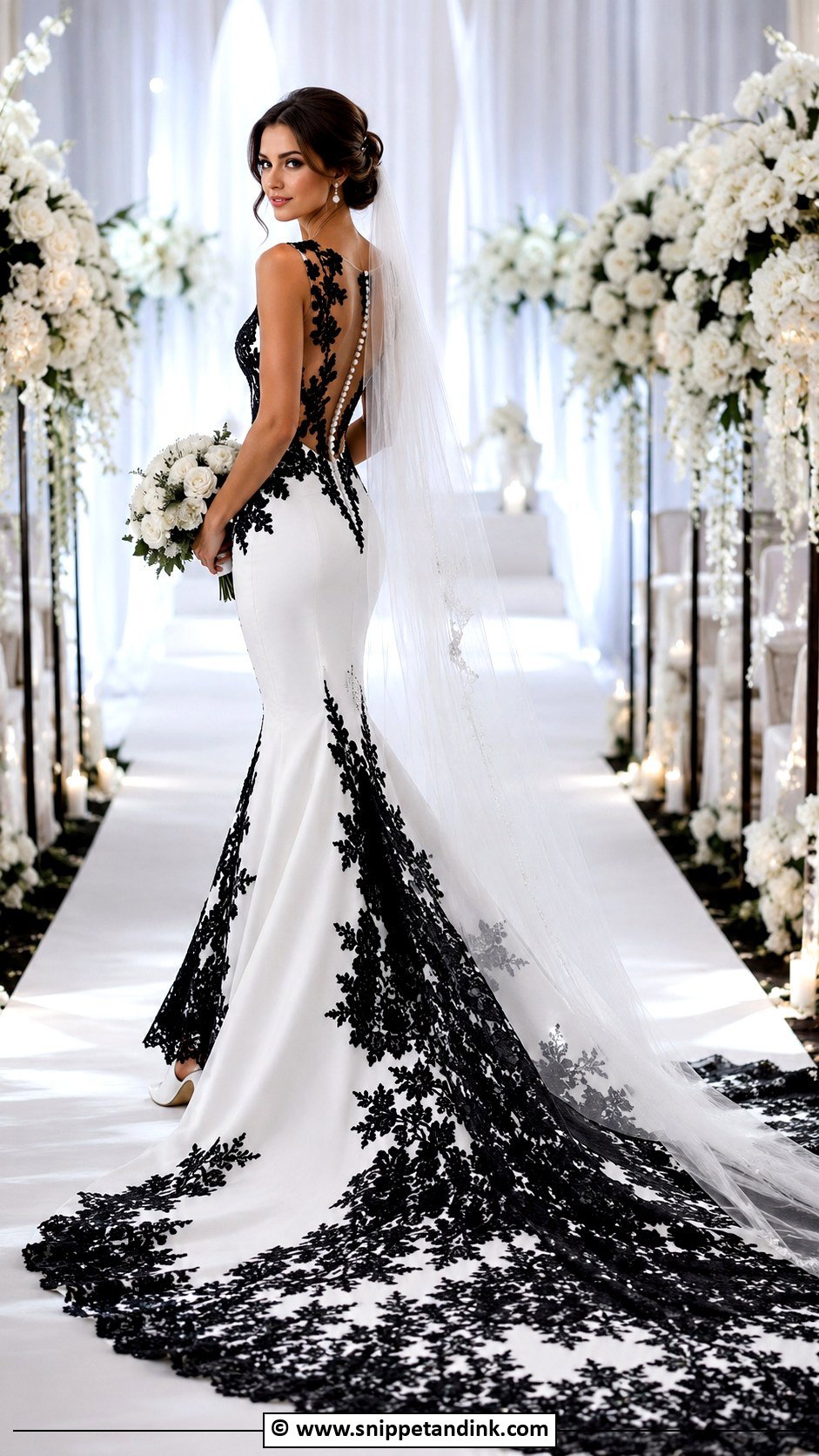Black And White Wedding Dress With Train - Snippet and Ink - 30 Black and White Wedding Dress Ideas