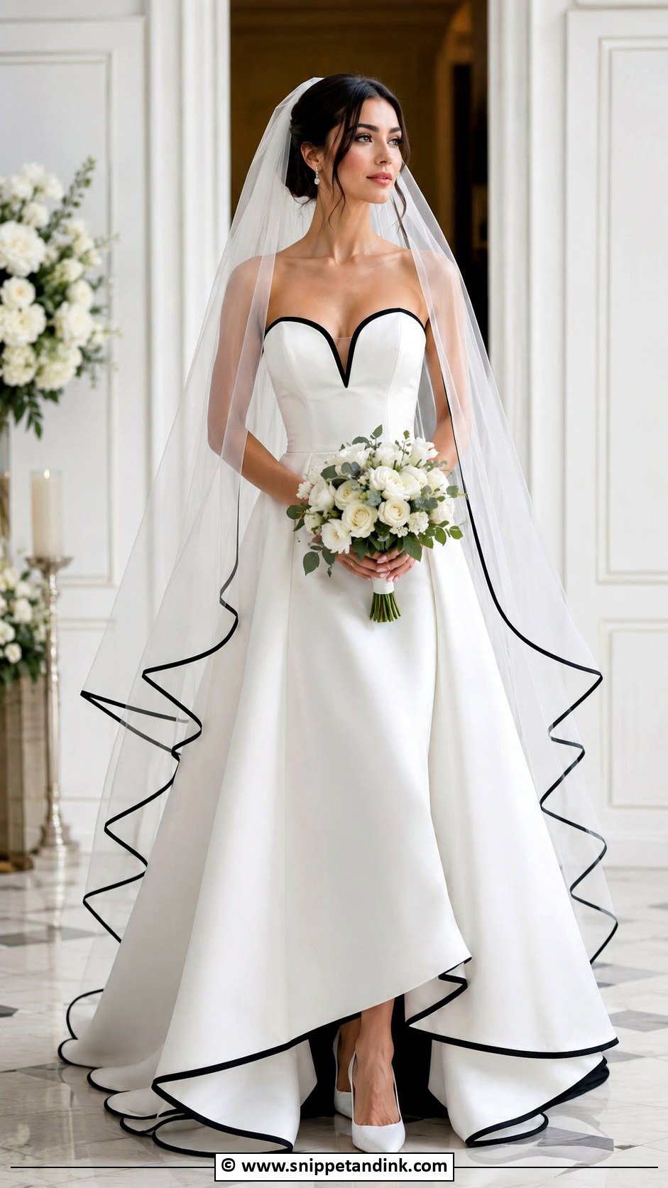 Black And White Wedding Dress With Veil - Snippet and Ink - 30 Black and White Wedding Dress Ideas