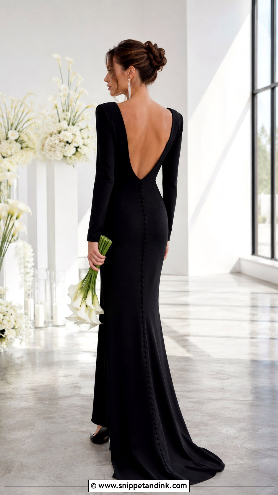 Black Backless Long Sleeve Wedding Dress - Snippet and Ink - 20 Black Long Sleeve Wedding Dress Ideas