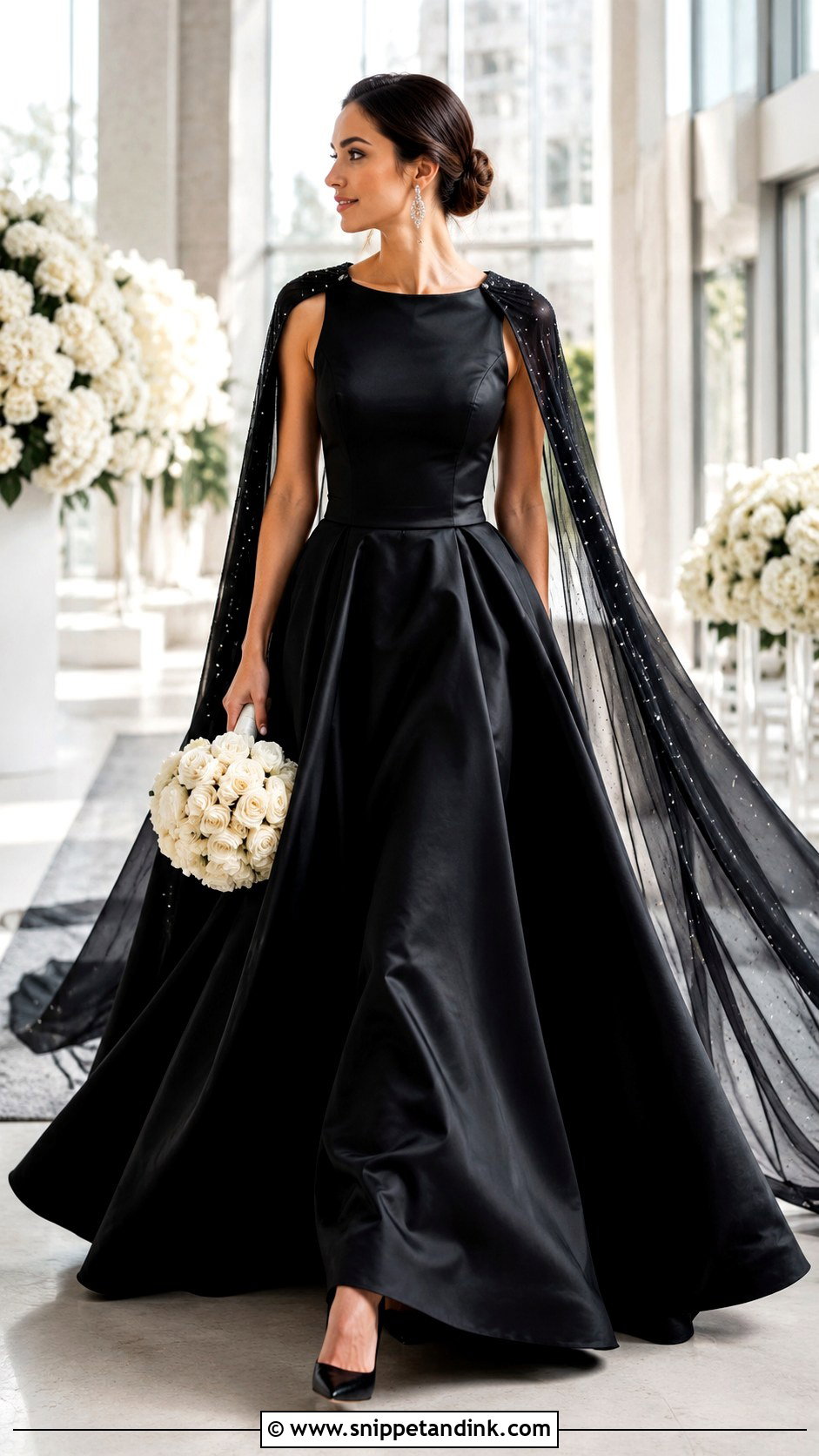 Black Ball Gown Wedding Dress With Detachable Cape - Snippet and Ink - 20 Black Ball Gown Wedding Dress Ideas