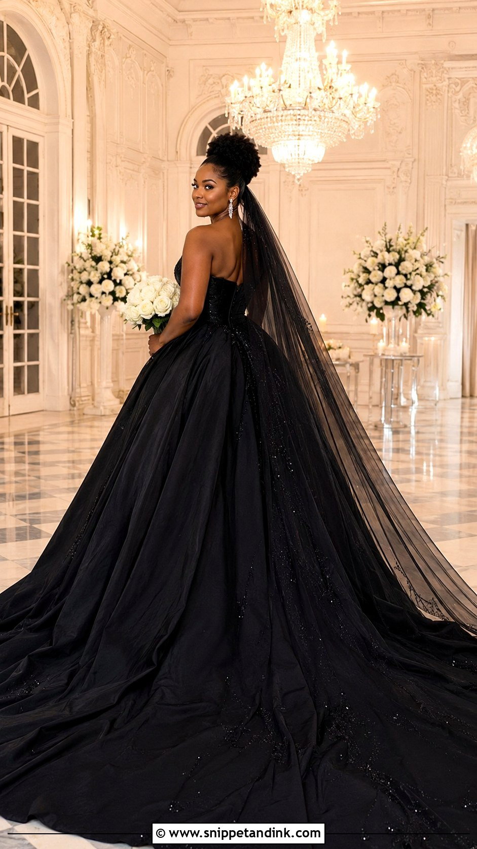 Black Ballgown Wedding Dress With Dramatic Train - Snippet and Ink - 20 Ballgown Wedding Dress Black Woman Ideas