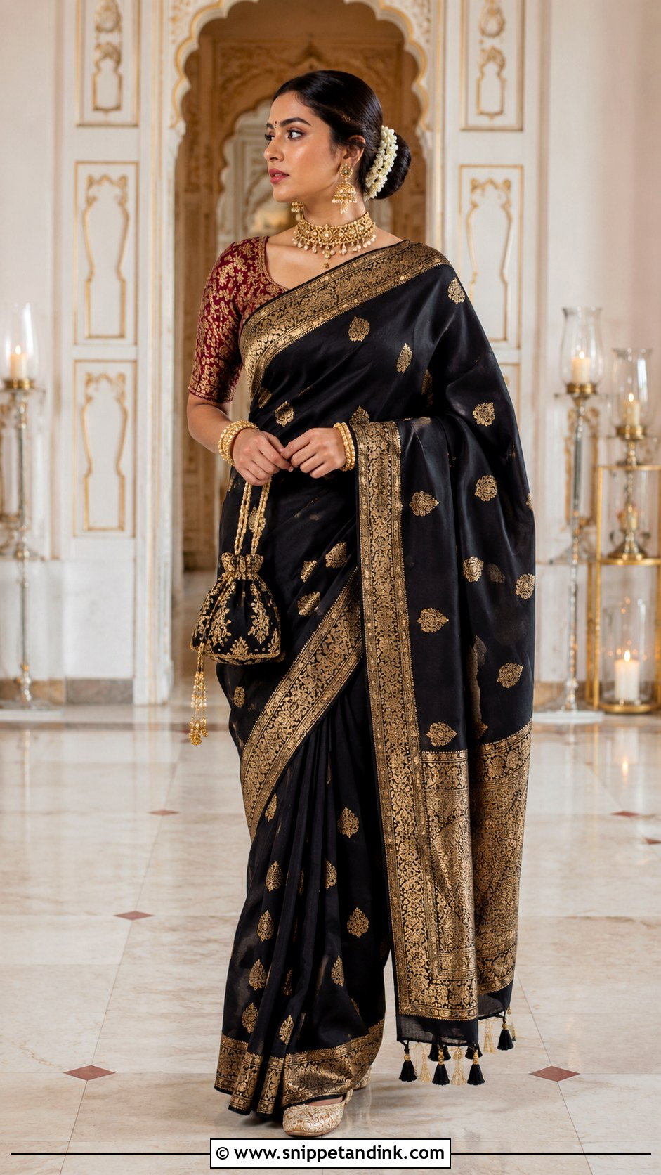 Black Banarasi Saree - Snippet and Ink - 20 Black Indian Wedding Dress Ideas