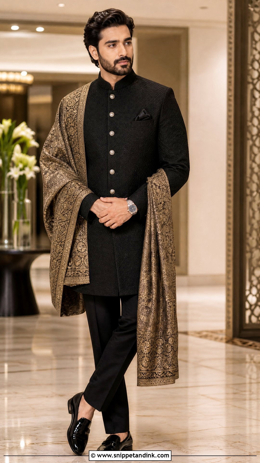 Black Bandhgala Reception Outfit - Snippet and Ink - 20 Virat Kohli Wedding Dress Ideas