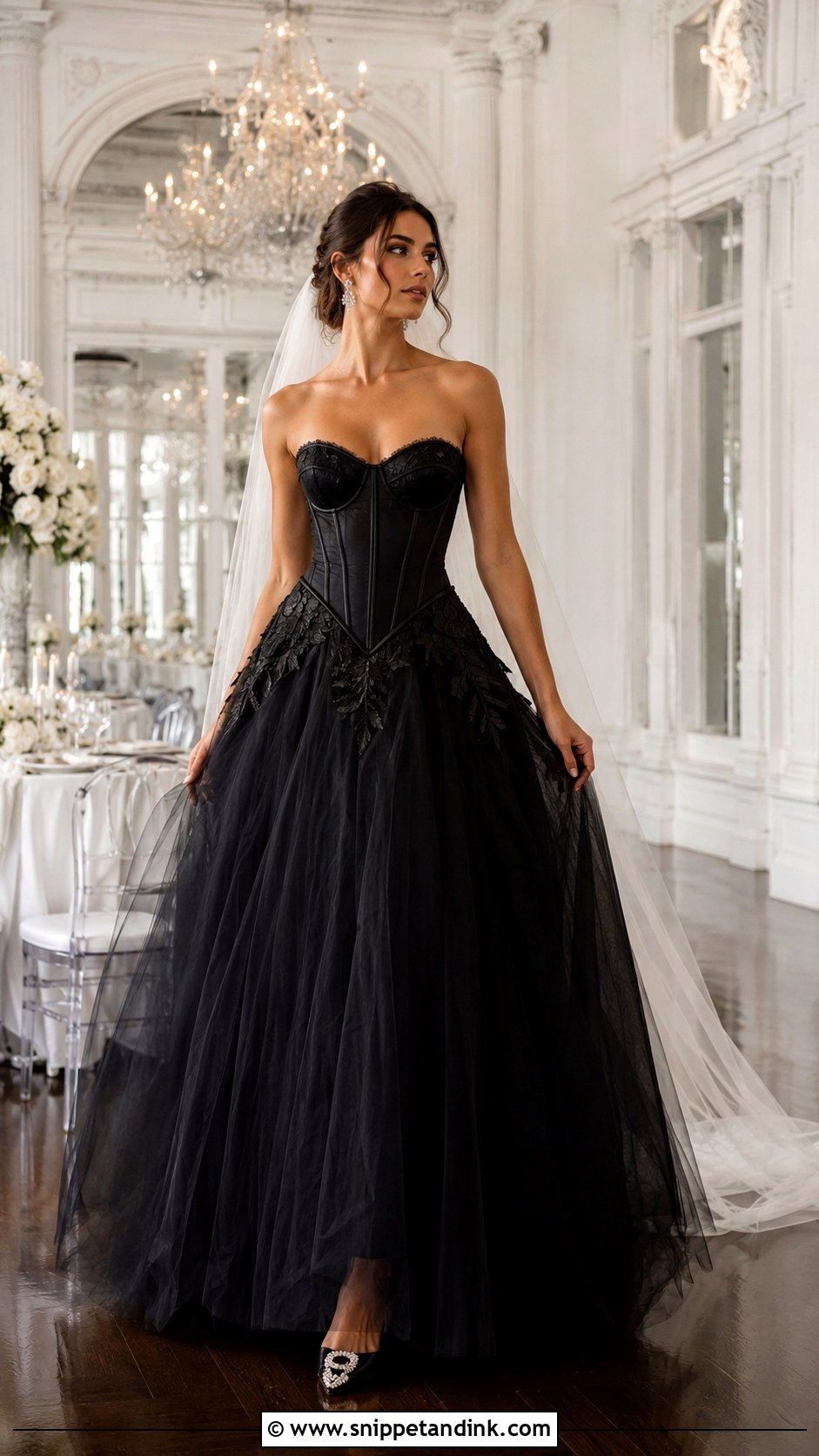 Black Basque Waist Corset Wedding Dress - Snippet and Ink - 20 Black Corset Wedding Dress Ideas