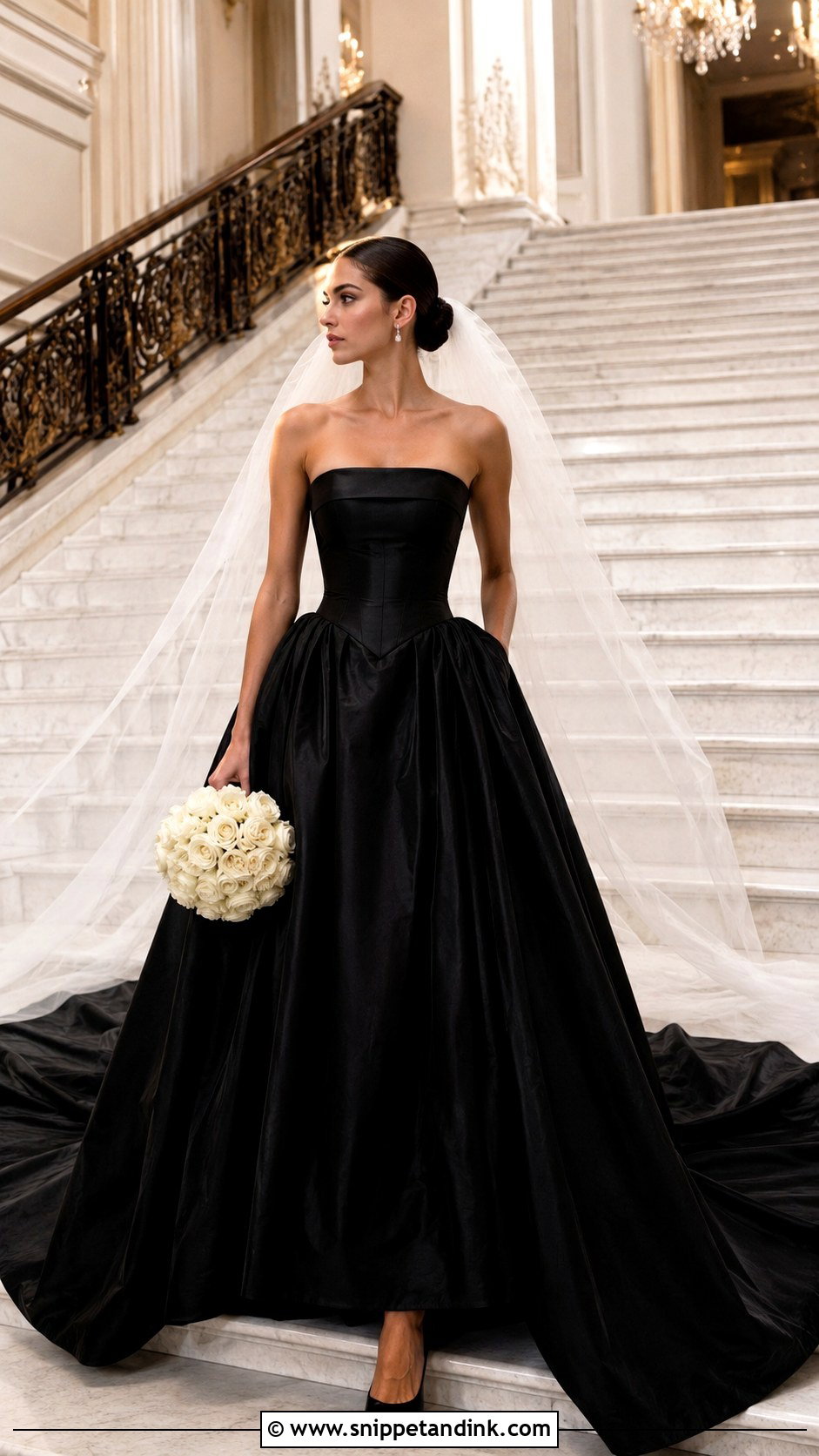 Black Basque Waist Wedding Dress - Snippet and Ink - 20 All Black Wedding Dress Ideas