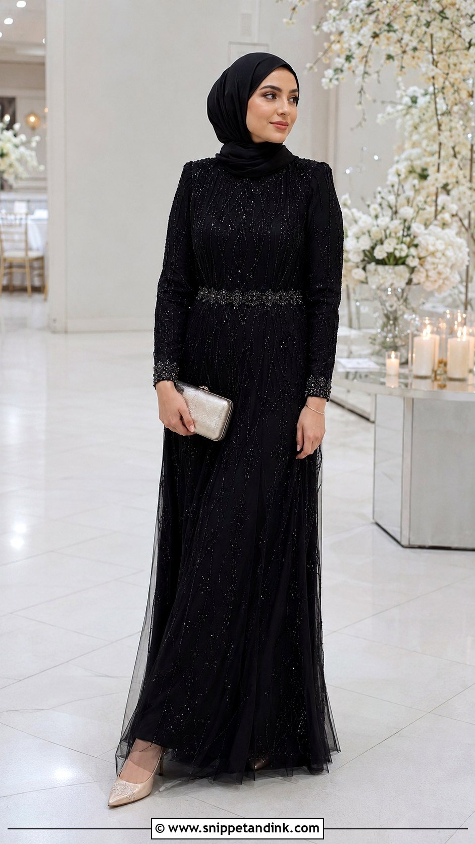 Black Beaded Bridesmaid Hijab Dress - Snippet and Ink - 20 Dress Braidsmaid Hijab Ideas