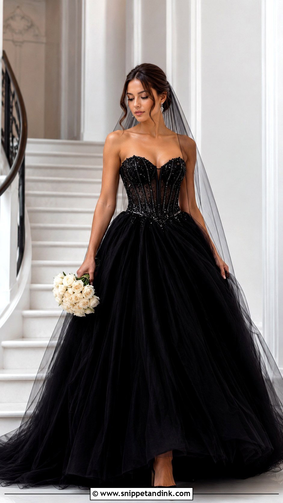 Black Beaded Corset Ball Gown Wedding Dress - Snippet and Ink - 20 Black Ball Gown Wedding Dress Ideas
