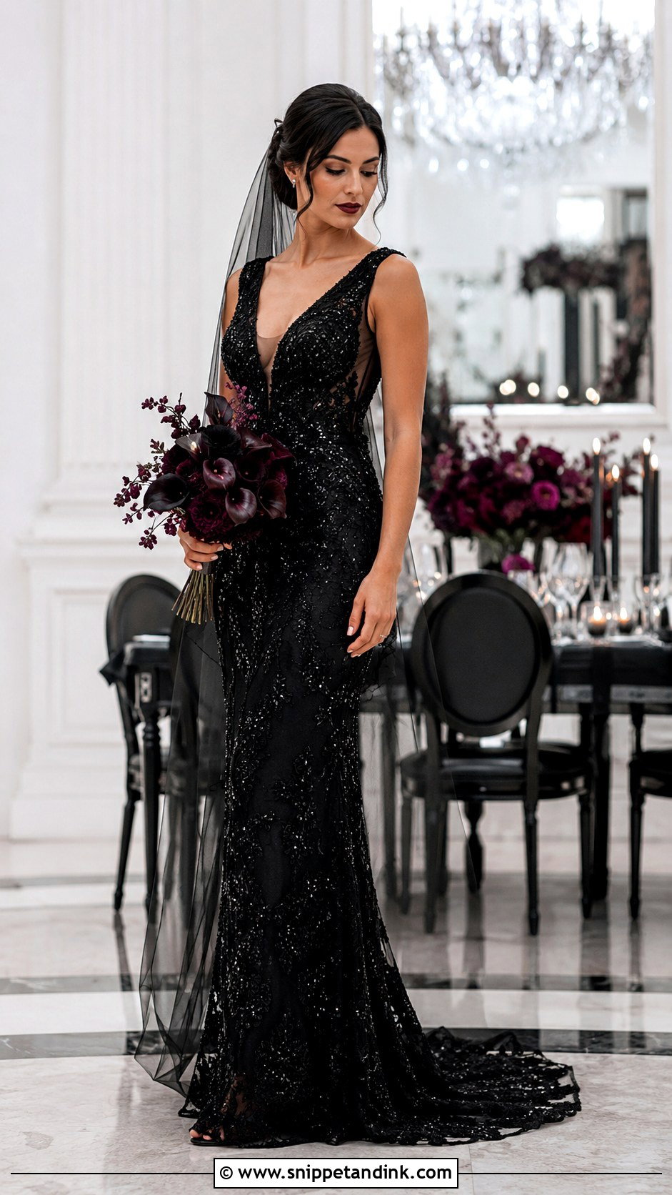 Black Beaded Goth Wedding Dress - Snippet and Ink - 20 Black Goth Wedding Dress Ideas