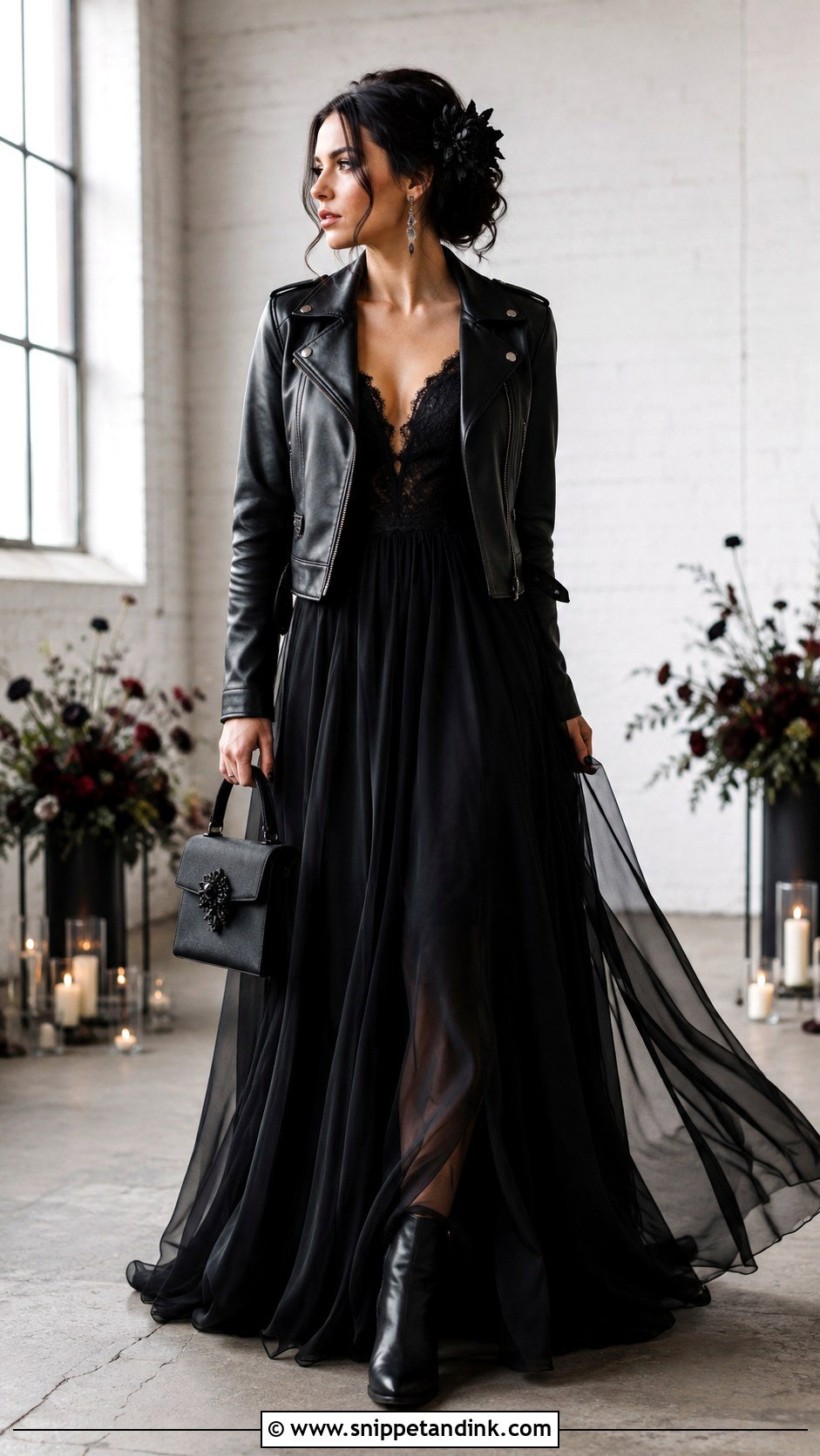 Black Biker Wedding Dress With Leather Boots - Snippet and Ink - 20 Biker Wedding Dress Ideas